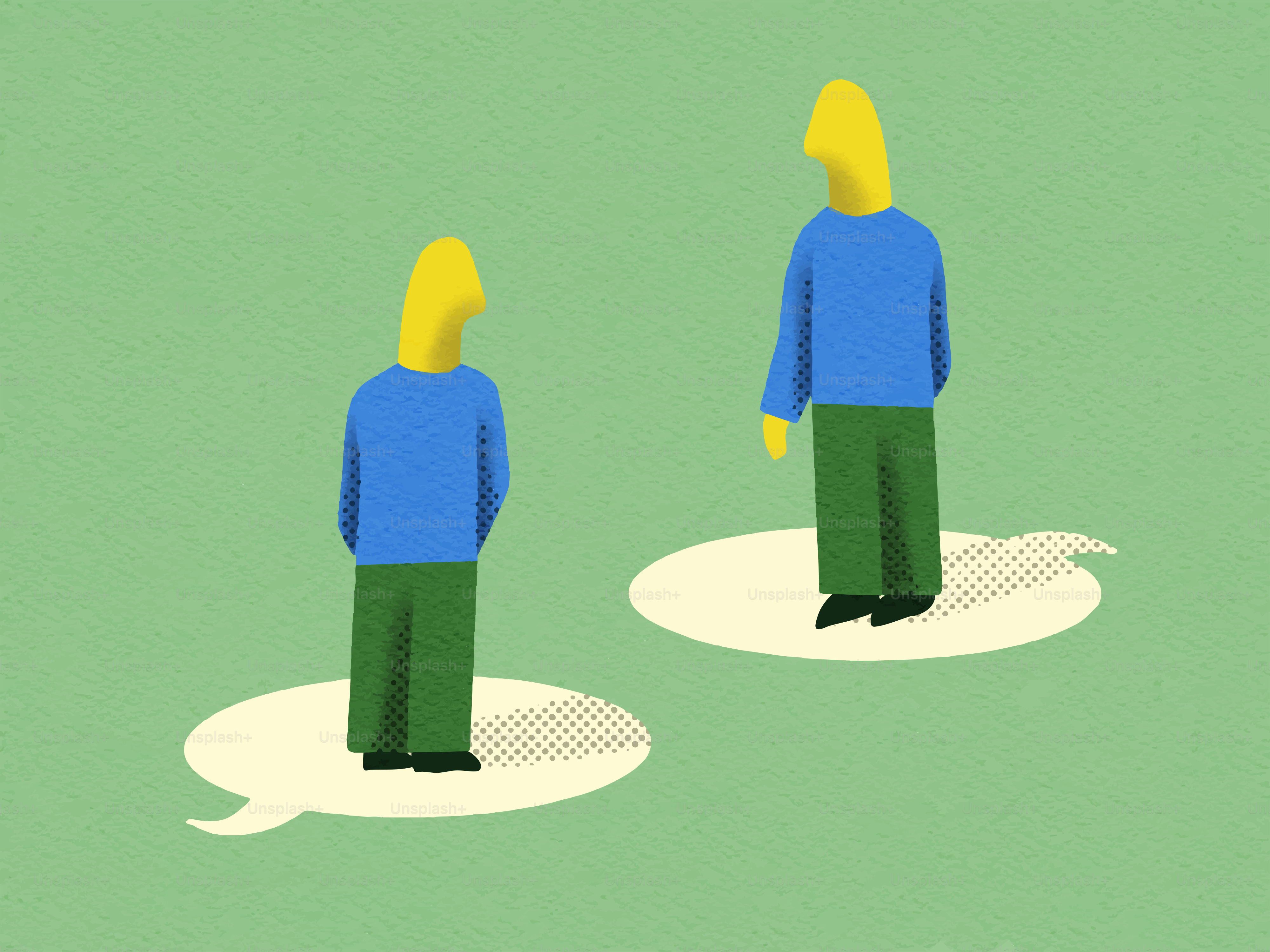 Deux silhouettes dans des bulles de conversation sur fond vert