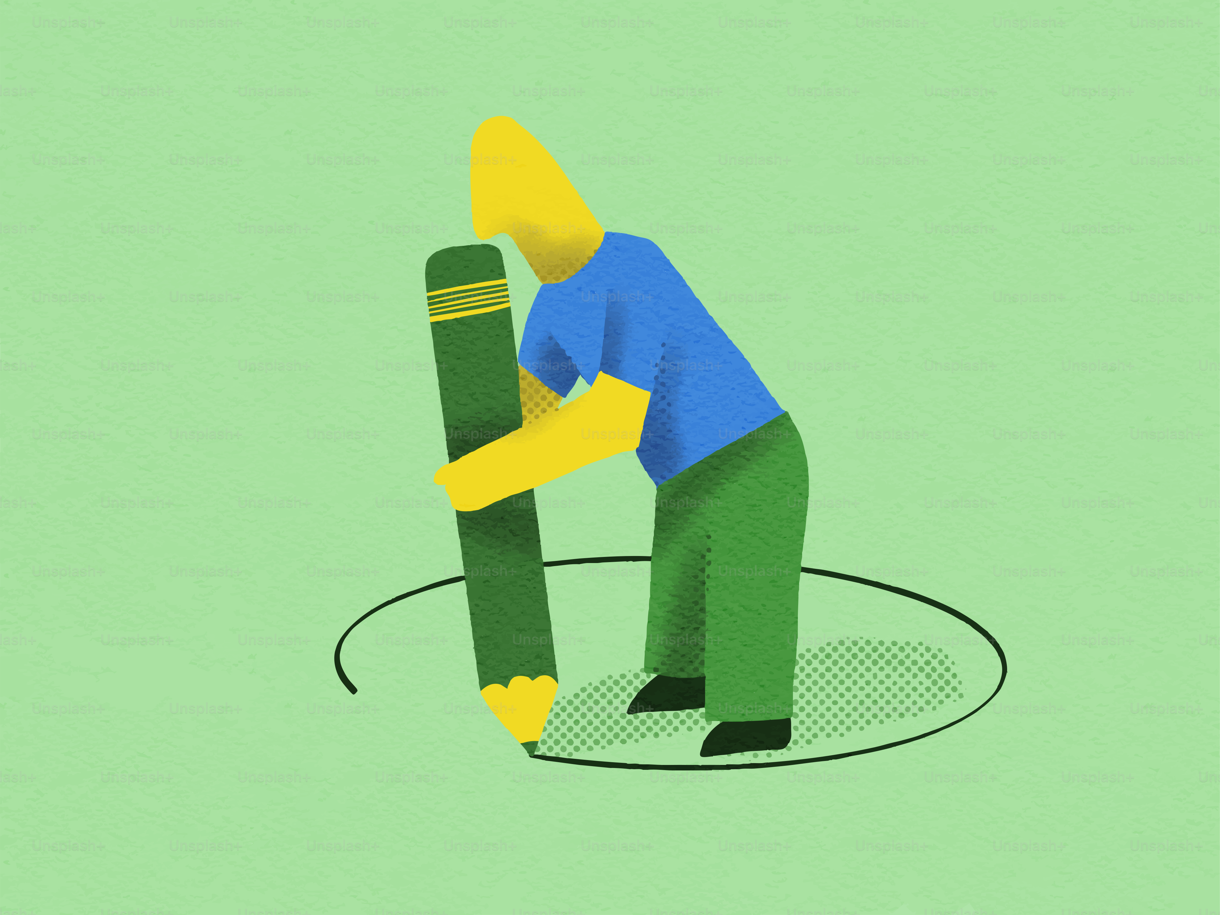 Une personne dessinant un cercle avec un grand crayon.