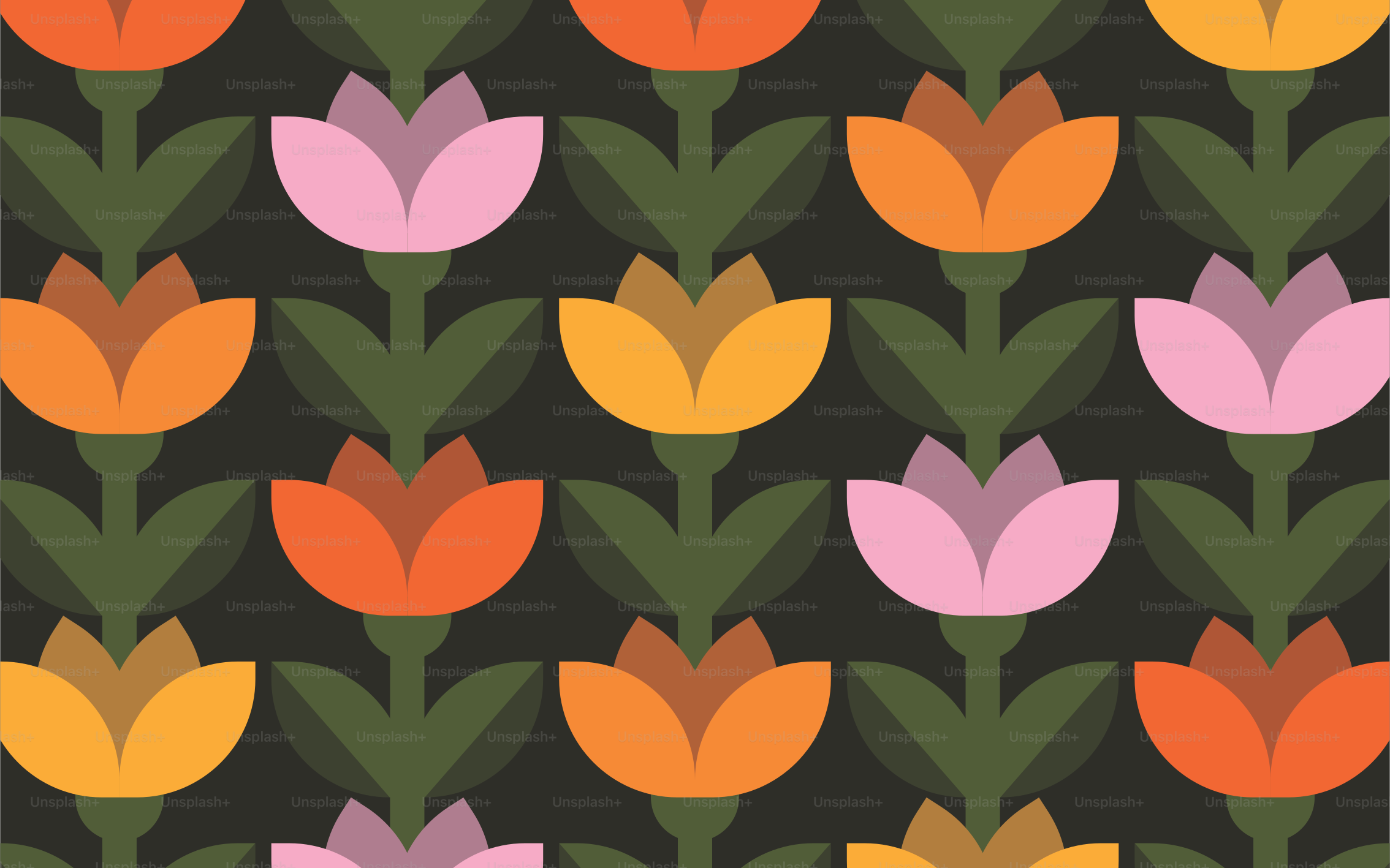 Motivo floreale stilizzato con tulipani nei colori caldi.