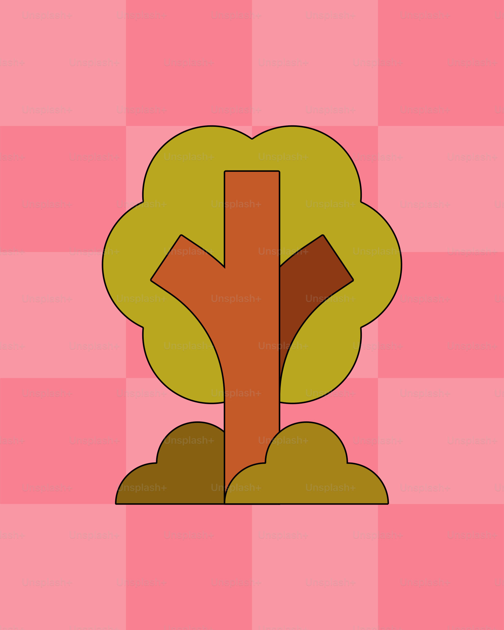 Albero stilizzato con tronco marrone e foglie verdi.