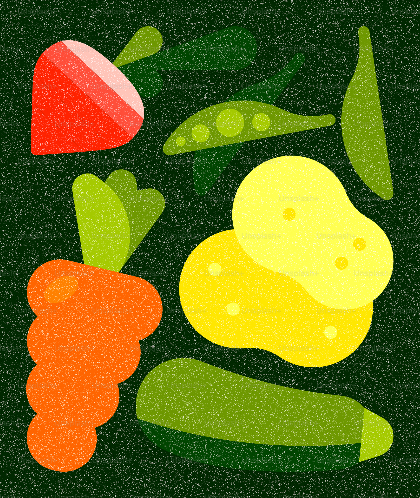 Verdure colorate assortite disposte su uno sfondo verde scuro.