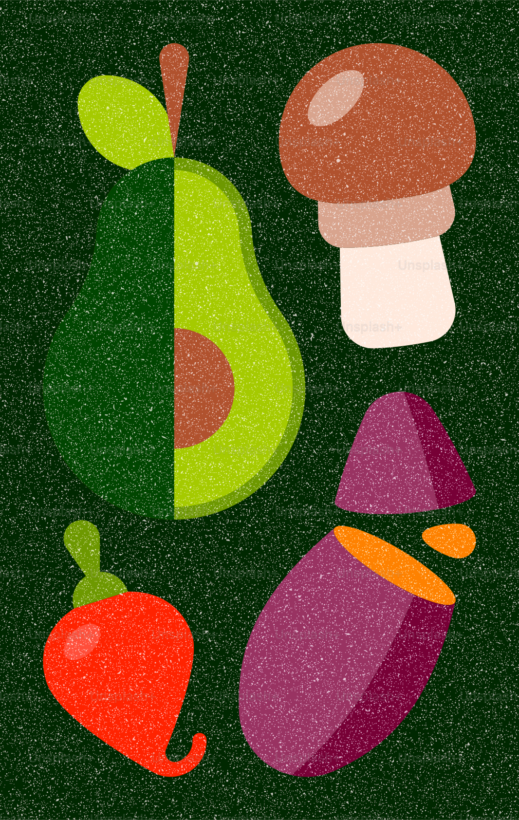 Frutta e verdura assortita su uno sfondo scuro.