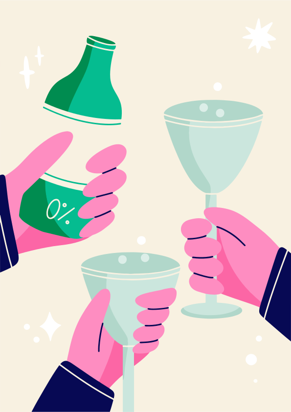 Hands pouring zero percent drink into glasses