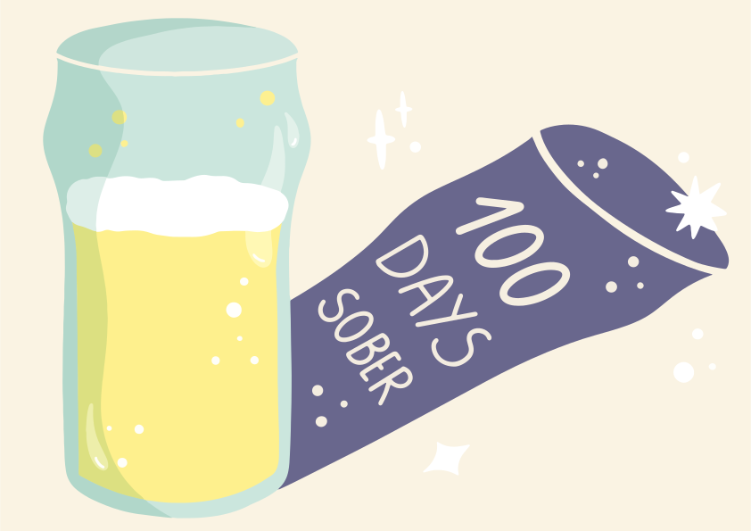 Glass of yellow liquid with 100 days sober shadow