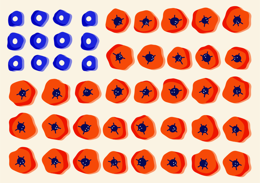 Abstract american flag made of poppies and blue circles