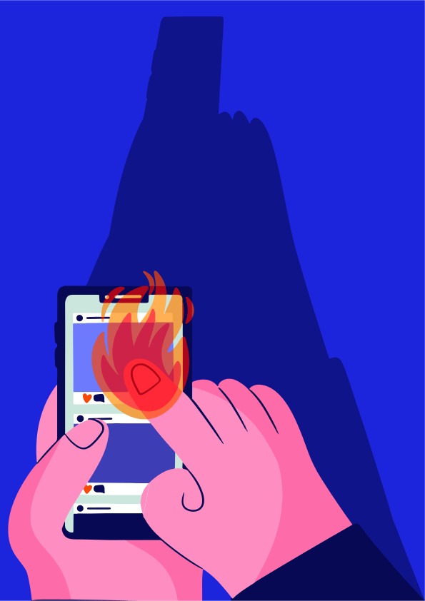 Person's finger burning on a smartphone screen.