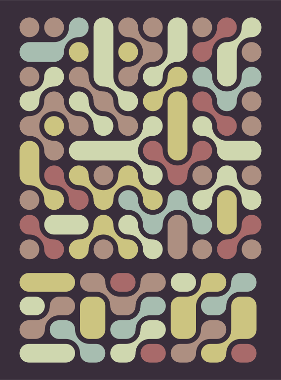 Abstract pattern of rounded shapes and circles in muted colors. vector ...
