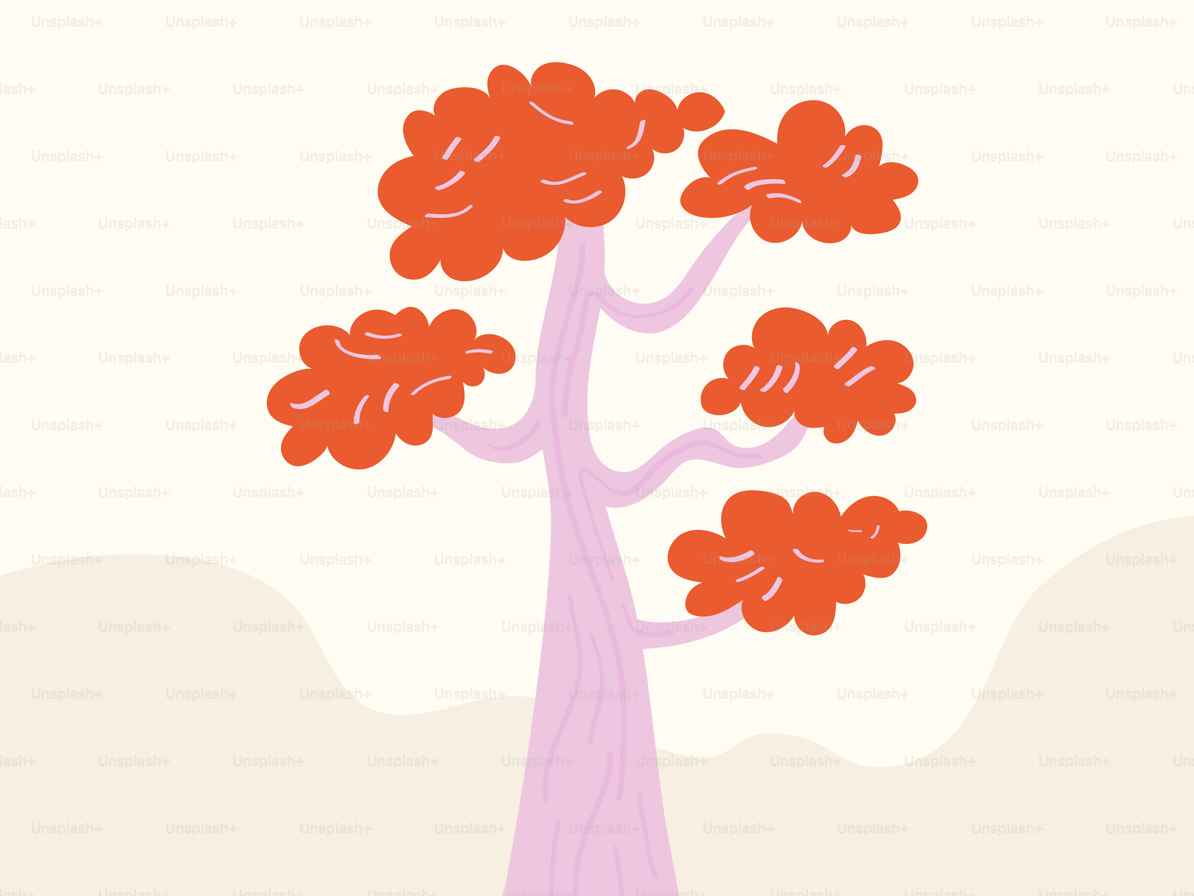 Un arbre stylisé aux feuilles orange et au tronc rose