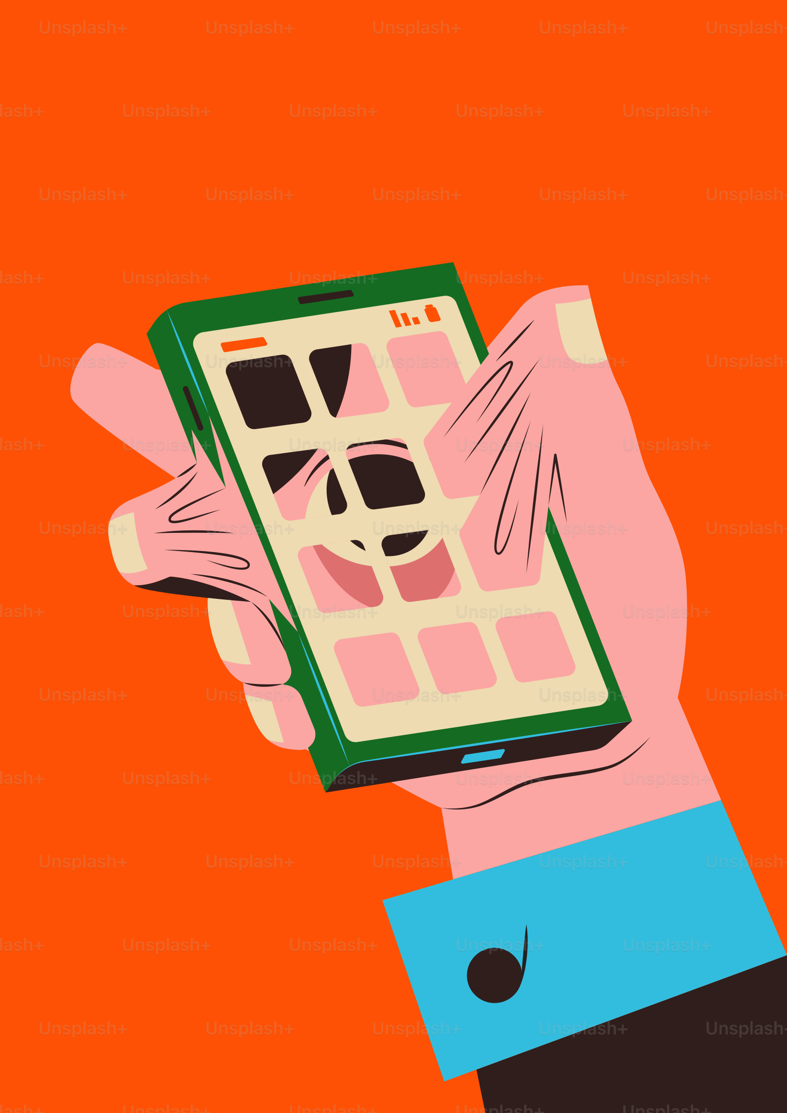 Hand holding a smartphone with colorful app icons.