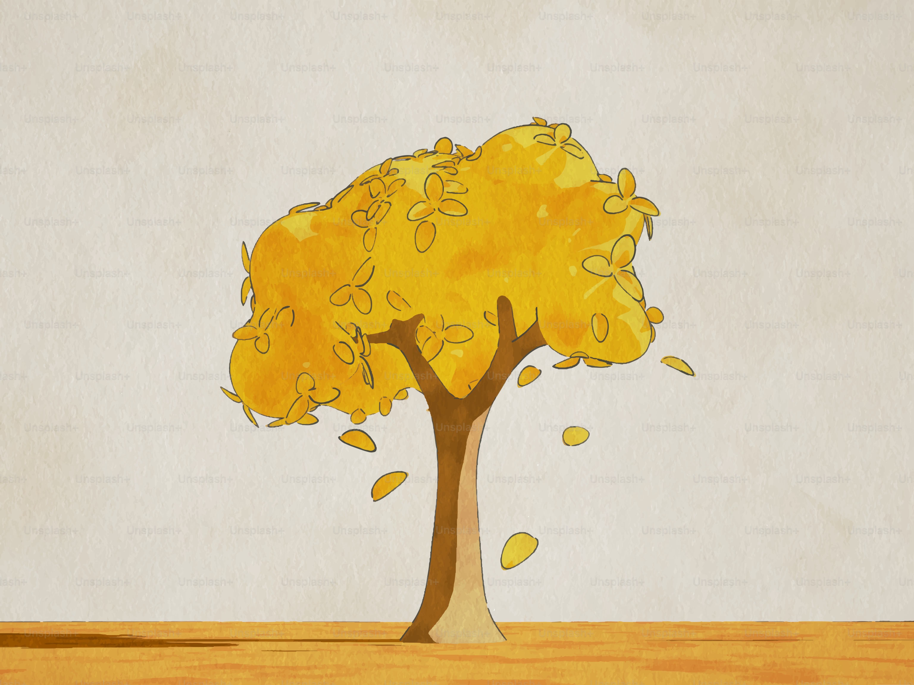 A stylized tree with yellow autumn leaves