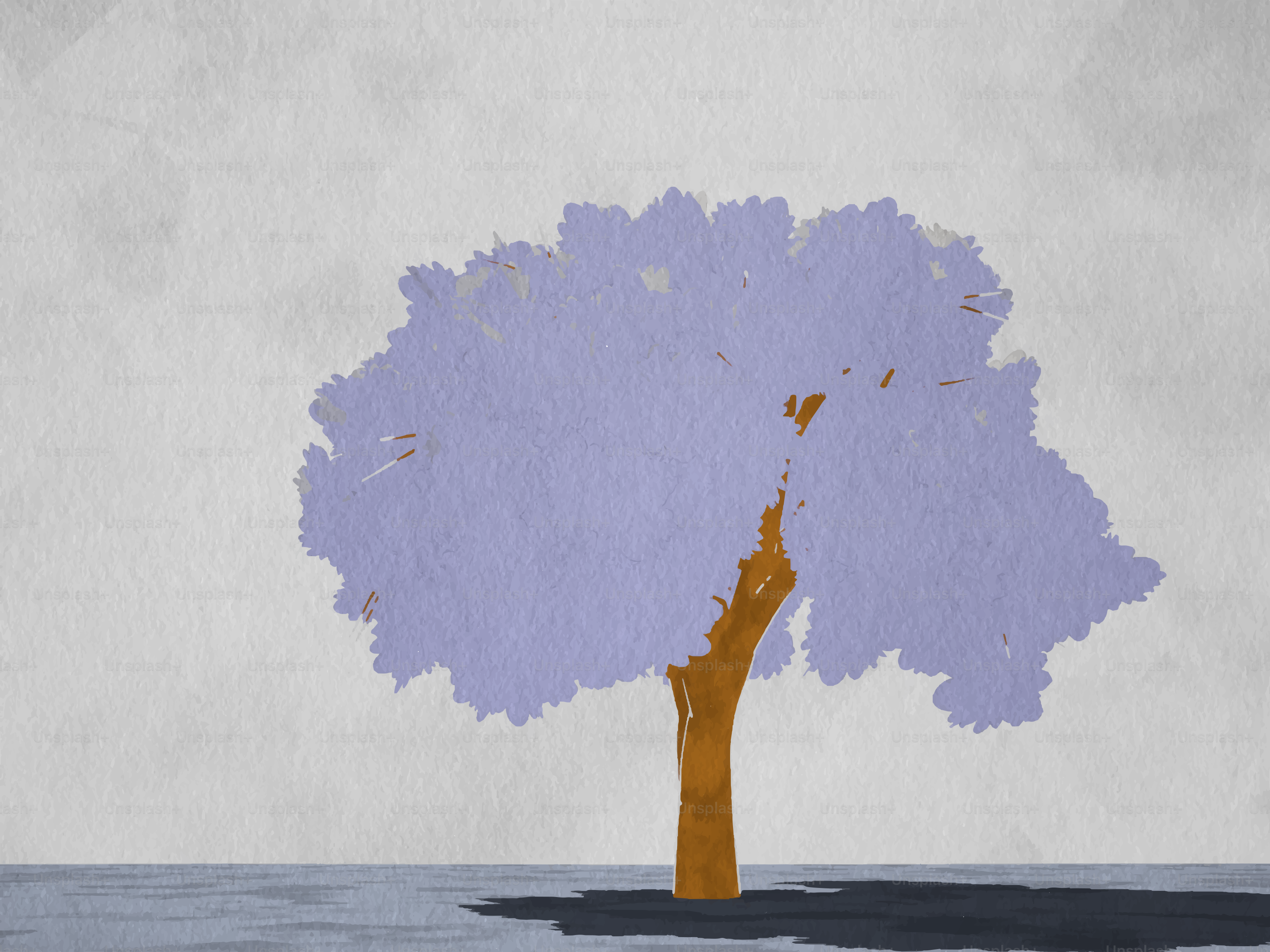 보라색 캐노피와 갈색 줄기를 가진 스타일화된 나무입니다.