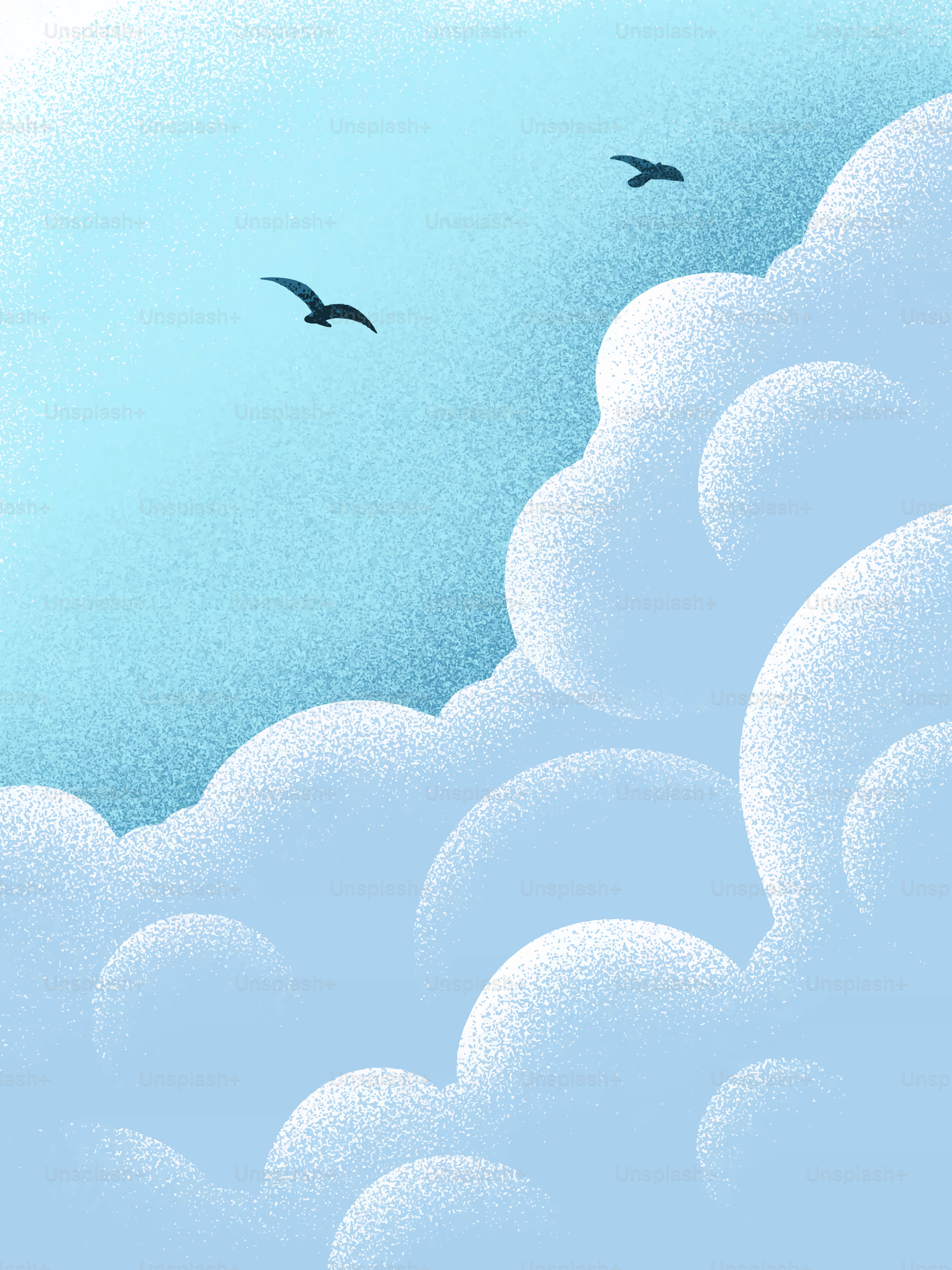 Dos pájaros volando en un cielo azul brillante.