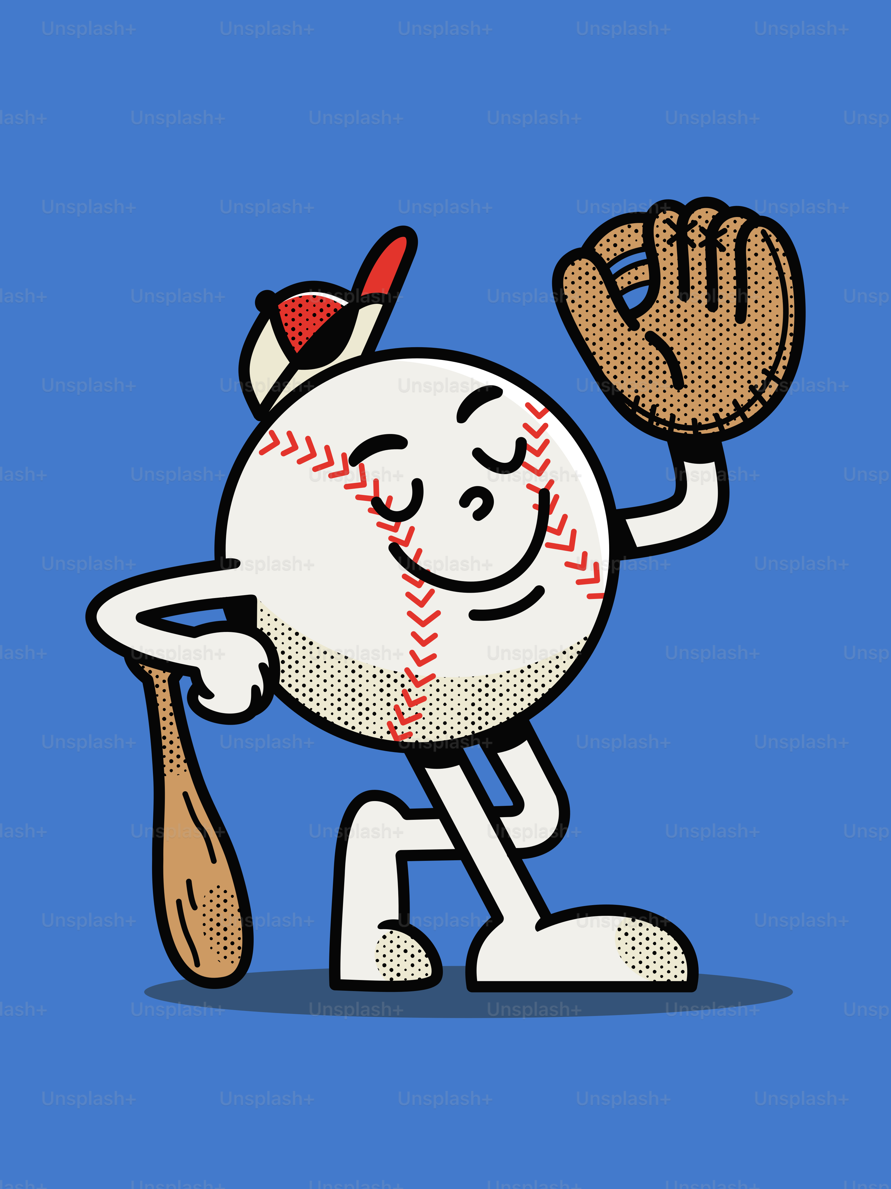 Béisbol antropomórfico con bate y guante