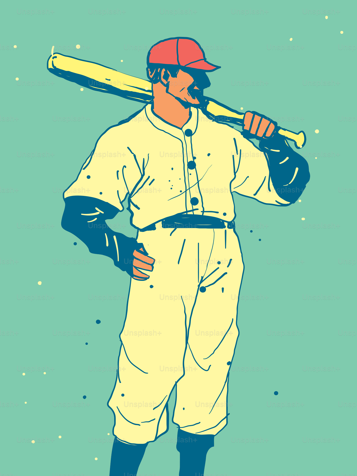 Jugador de béisbol vintage sujetando el bate sobre el hombro