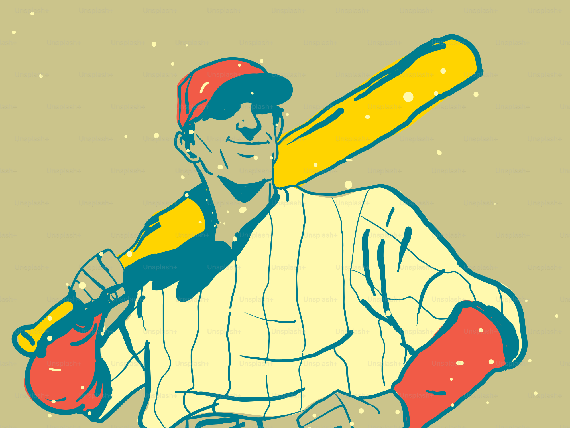 Un jugador de béisbol sosteniendo un bate sobre un fondo beige.