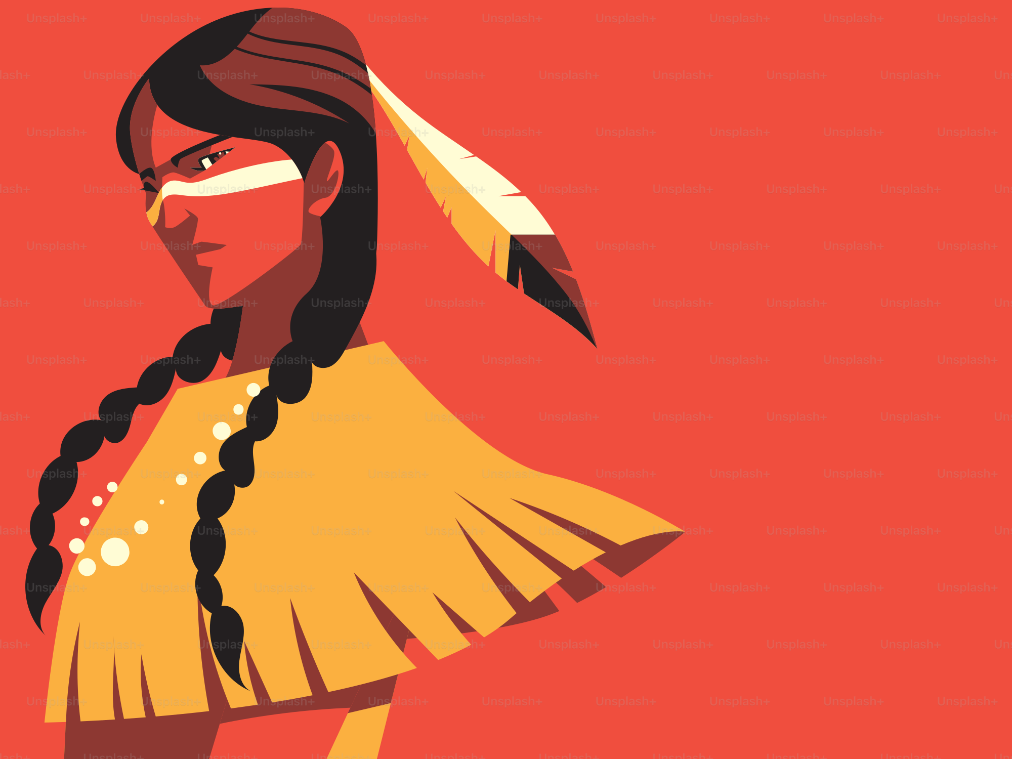 Mujer nativa americana con plumas en el pelo