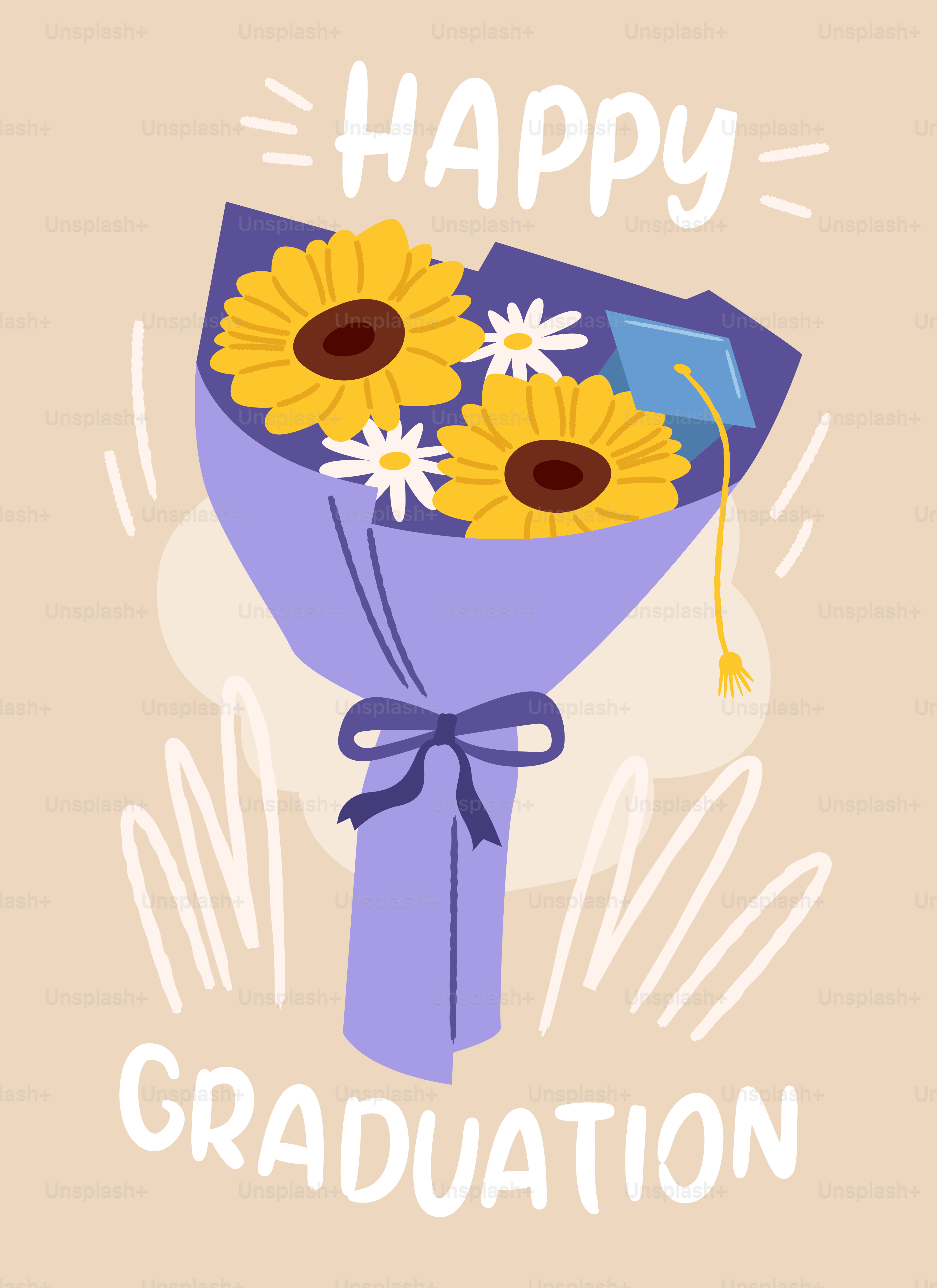 Bouquet de remise des diplômes avec tournesols et bonnet