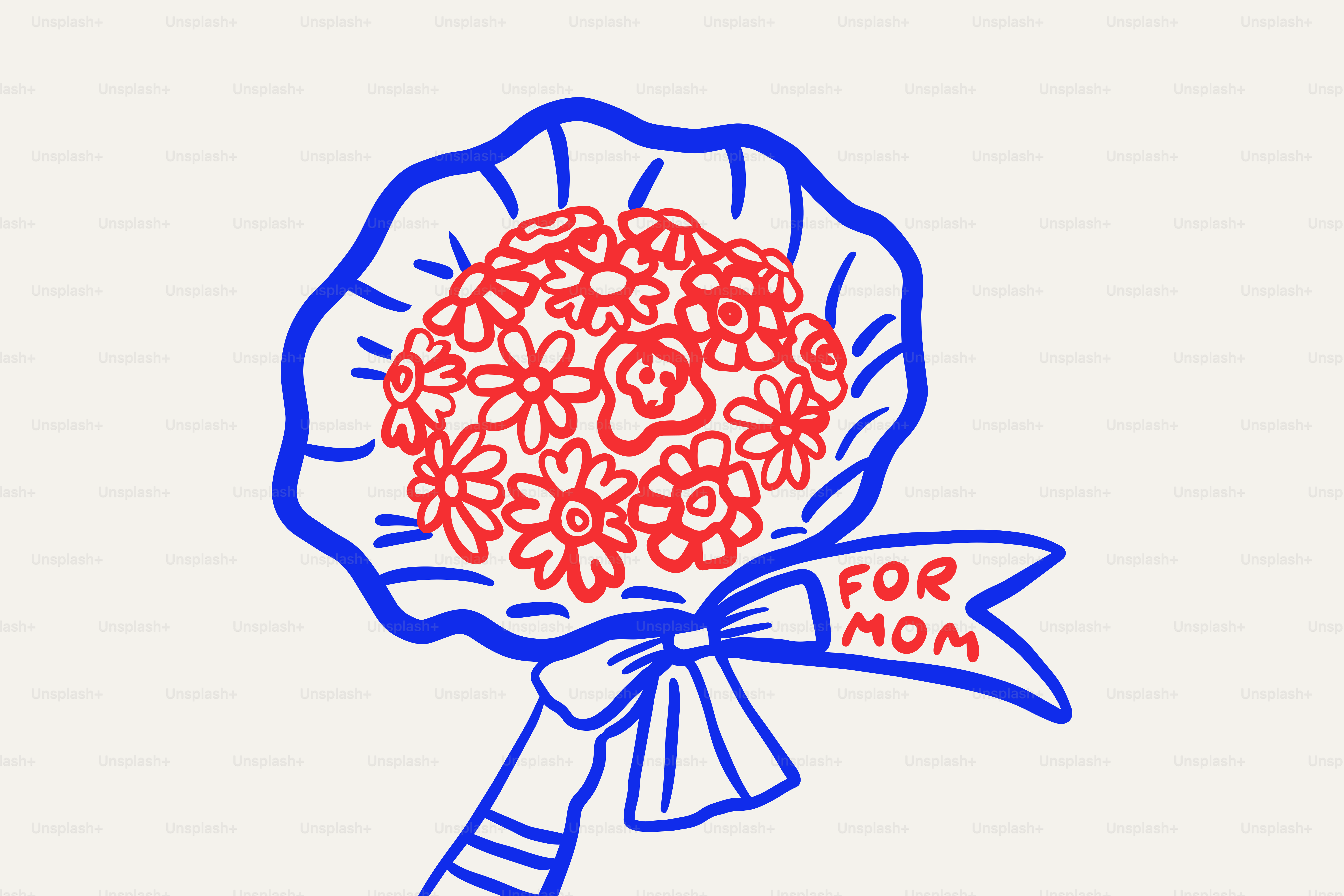 Ein Strauß roter Blumen mit einem "Für Mama"-Band.