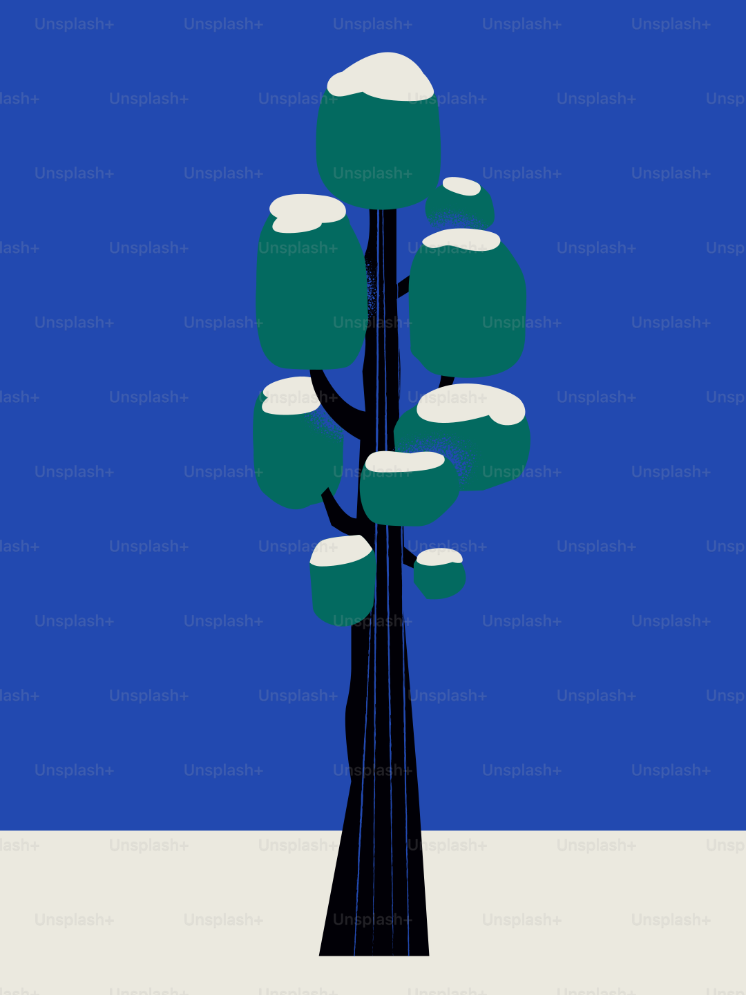 Tall tree with snow on its branches against blue sky