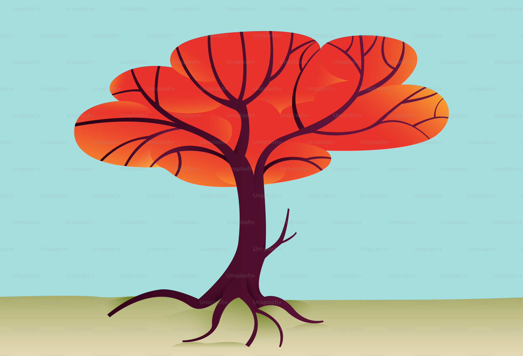 オレンジ色の葉を持つ様式化された秋の木