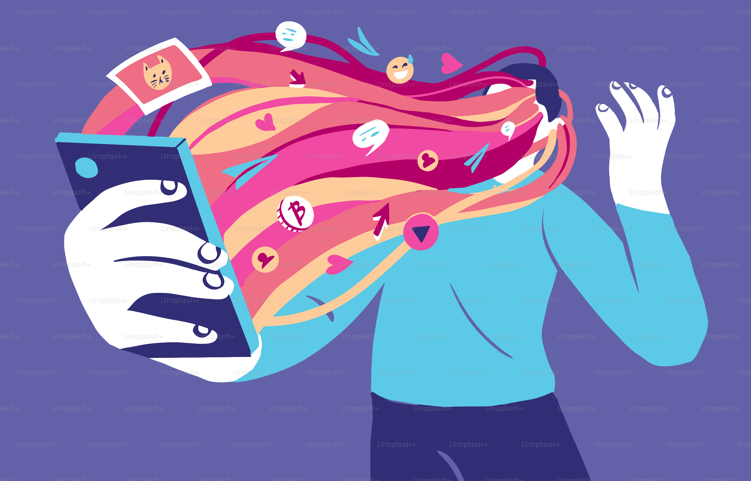 Woman overwhelmed by social media notifications from phone vector ...