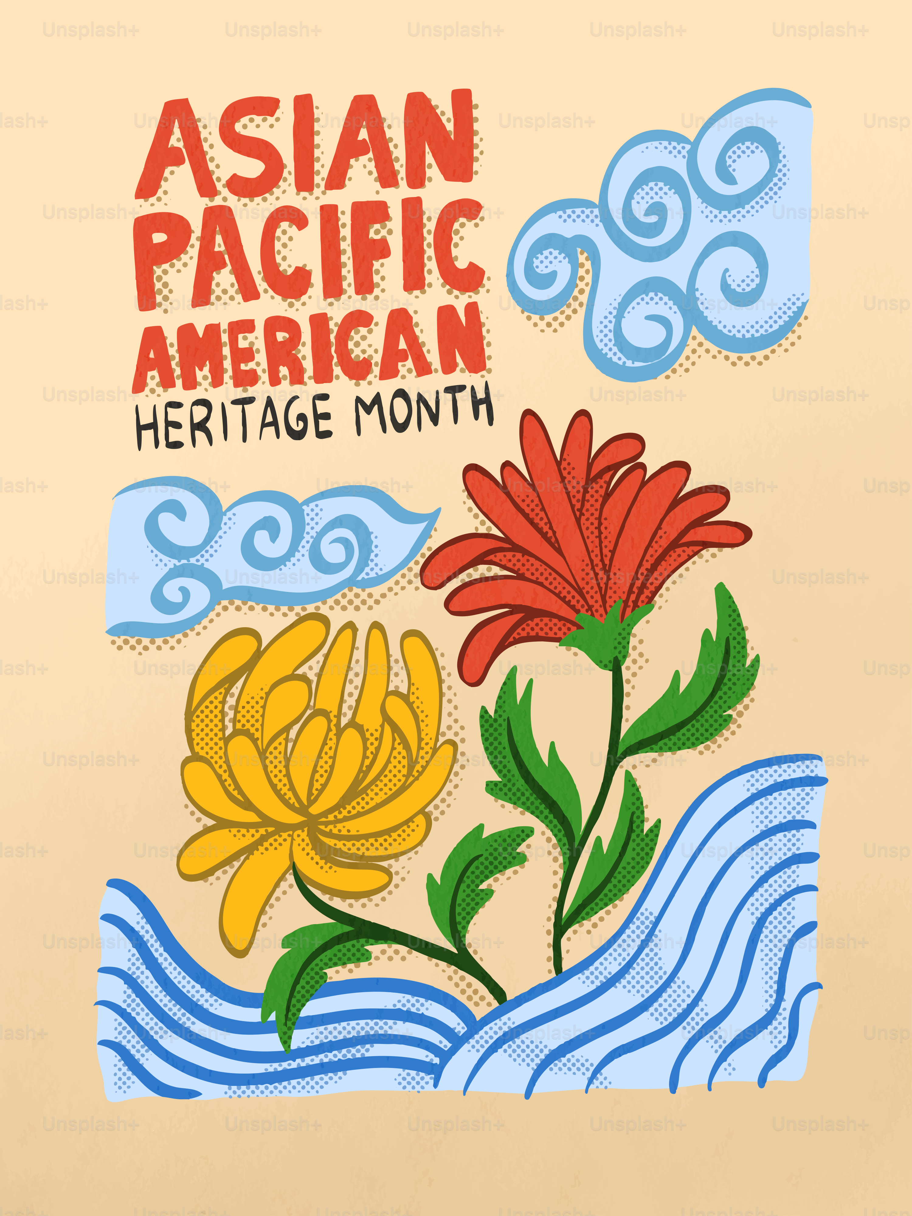 アジア太平洋系アメリカ人の遺産月間、花と雲が咲く