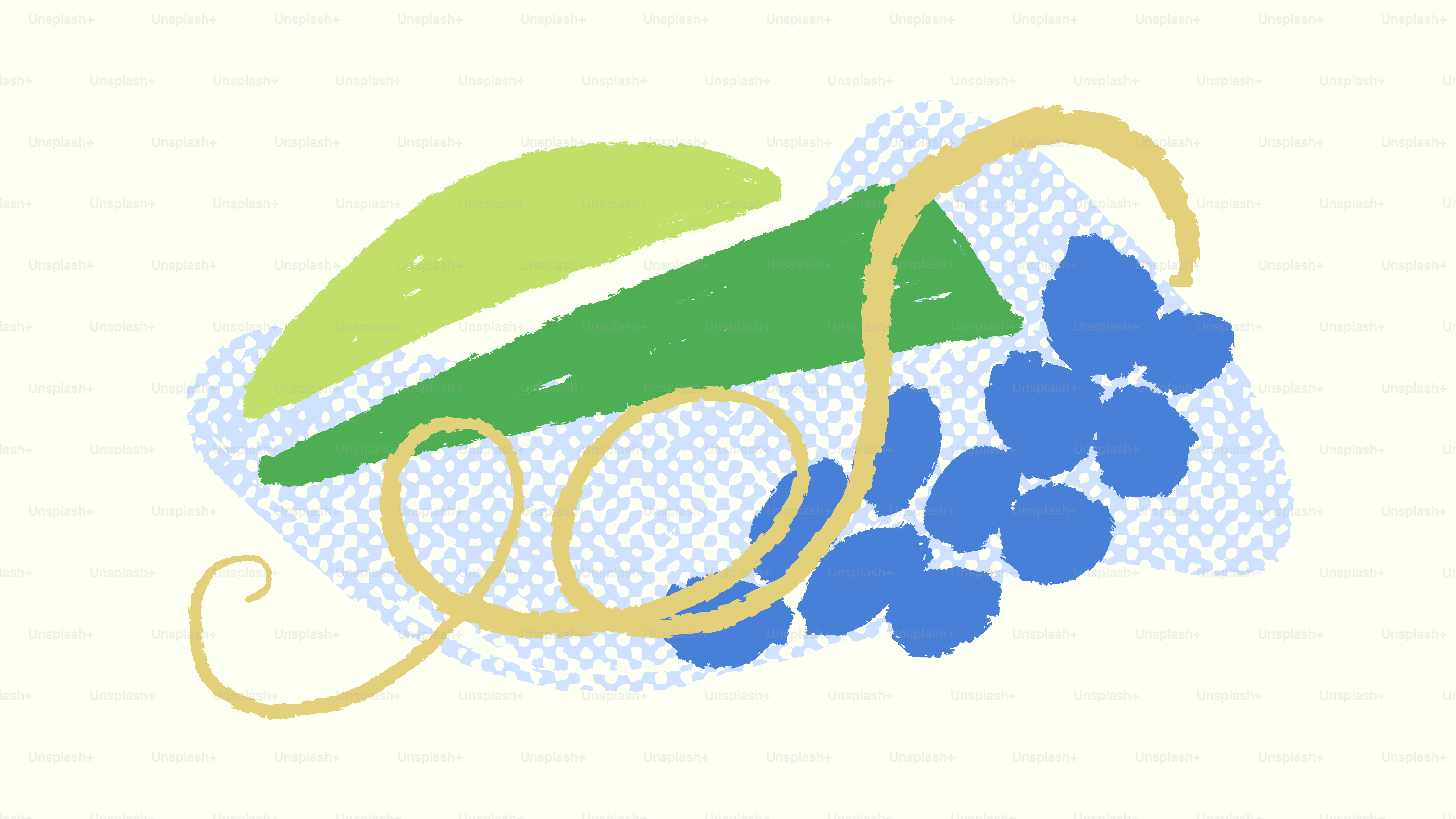 Abstract arrangement of colorful shapes and organic shapes.