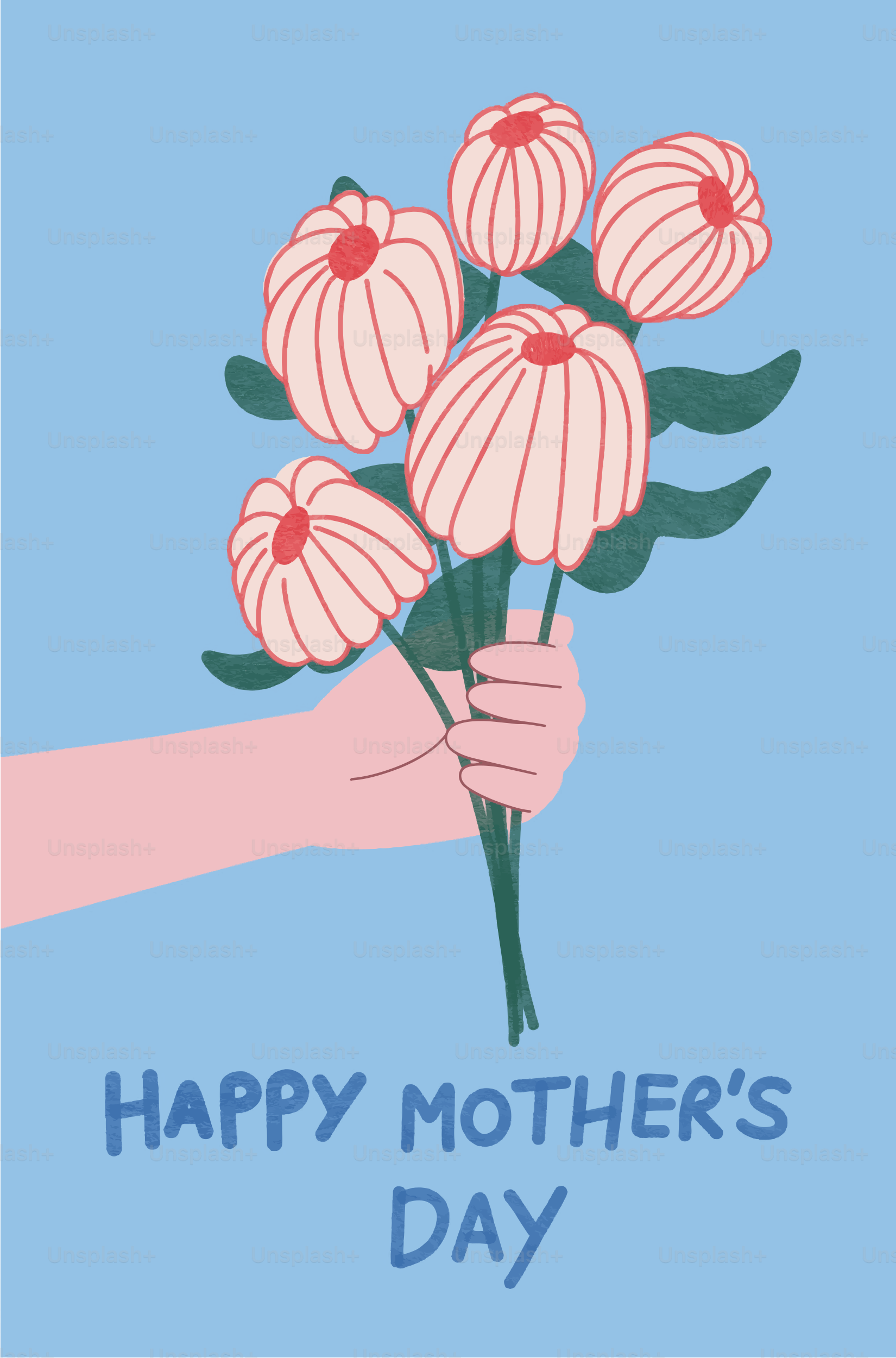 母の日おめでとう花束を手に取りながら