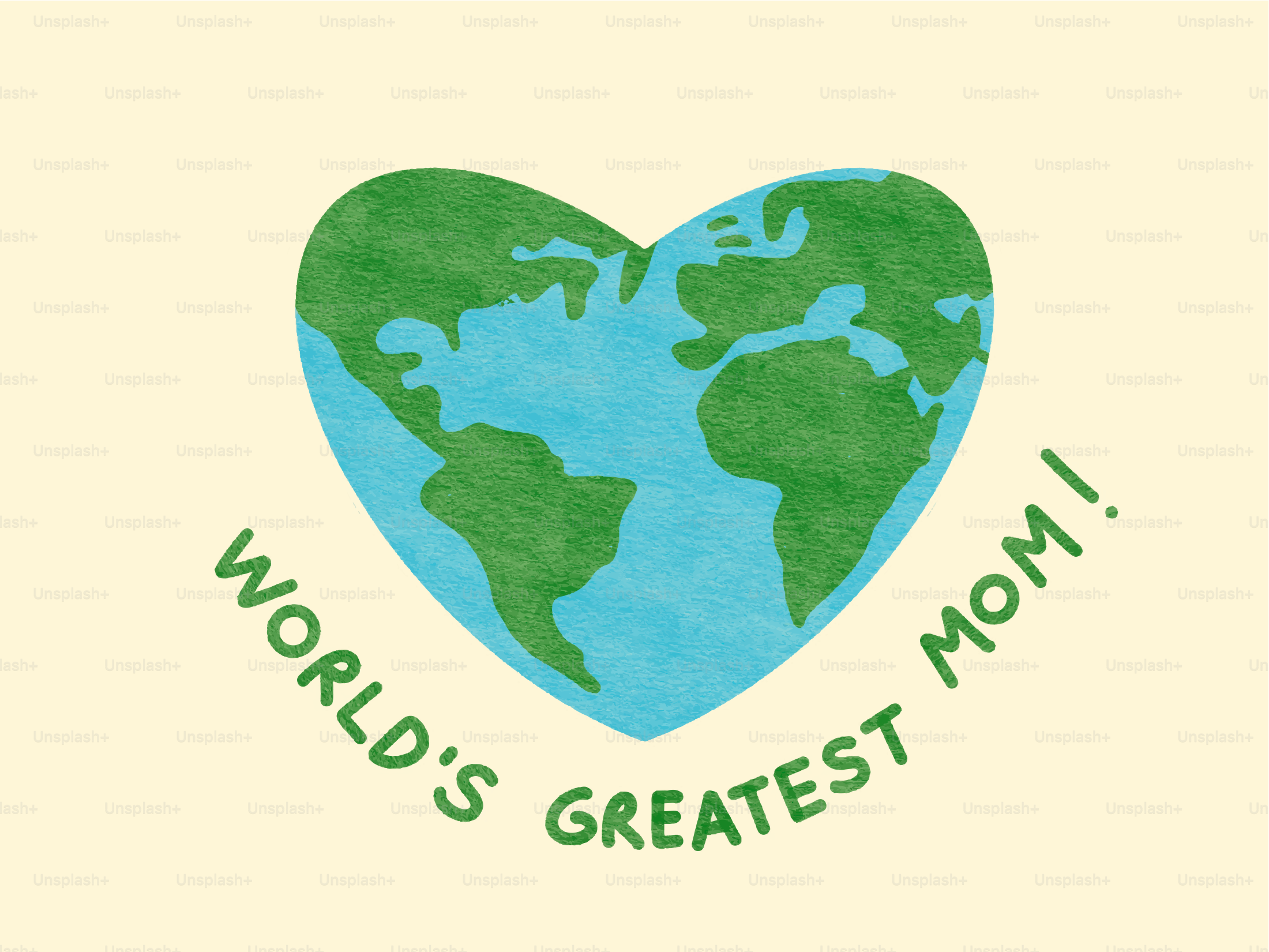 ハート型の地球に「世界最高のママ!」というテキストが書かれています。