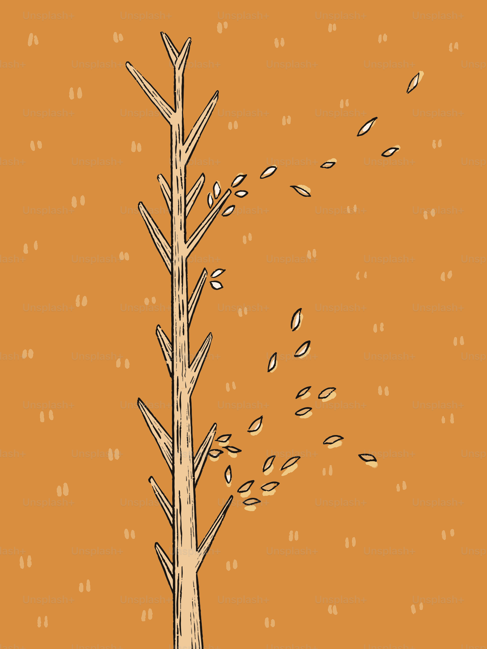 Bare tree with leaves blowing away