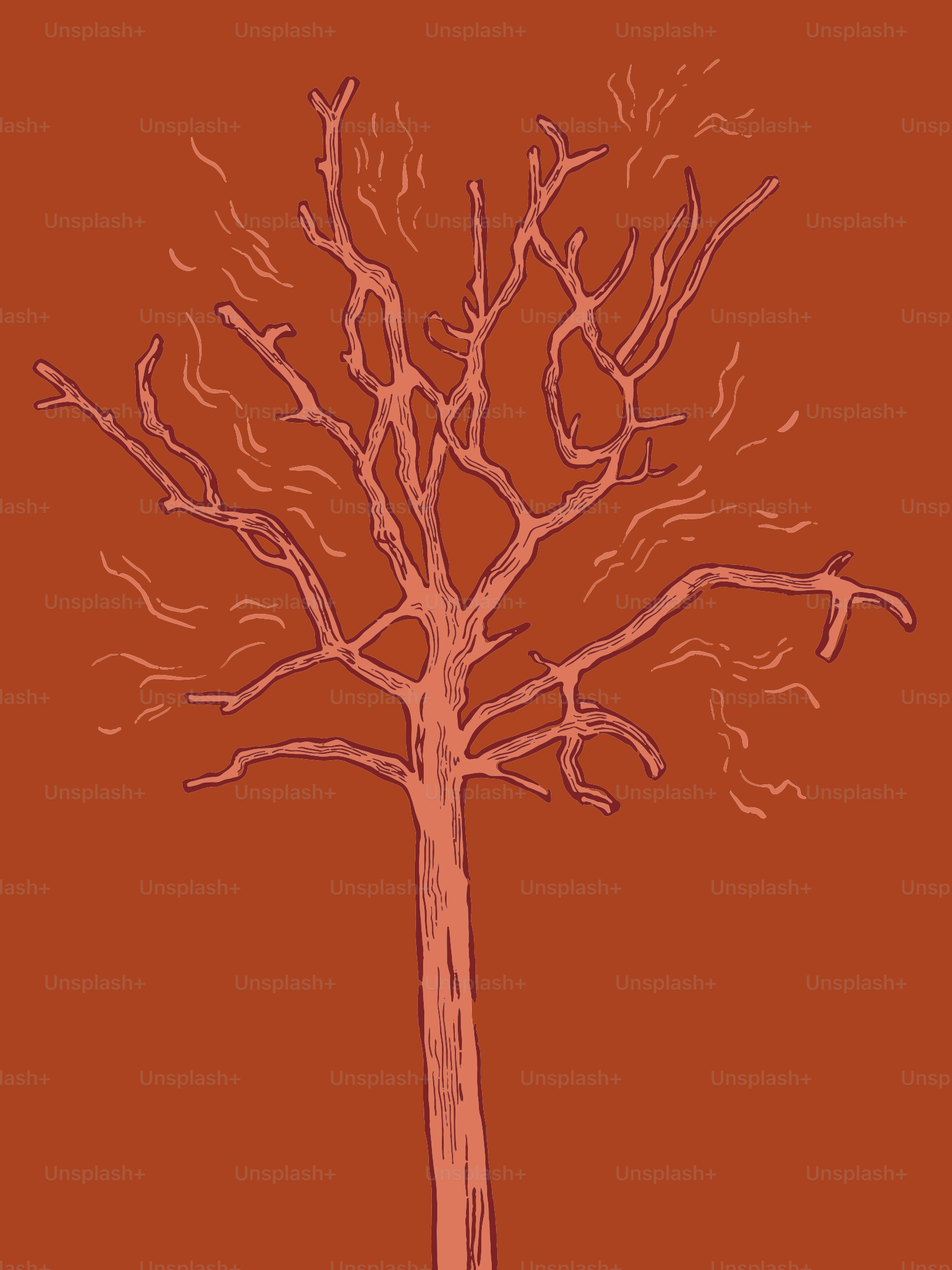 Bare tree branches against an orange background