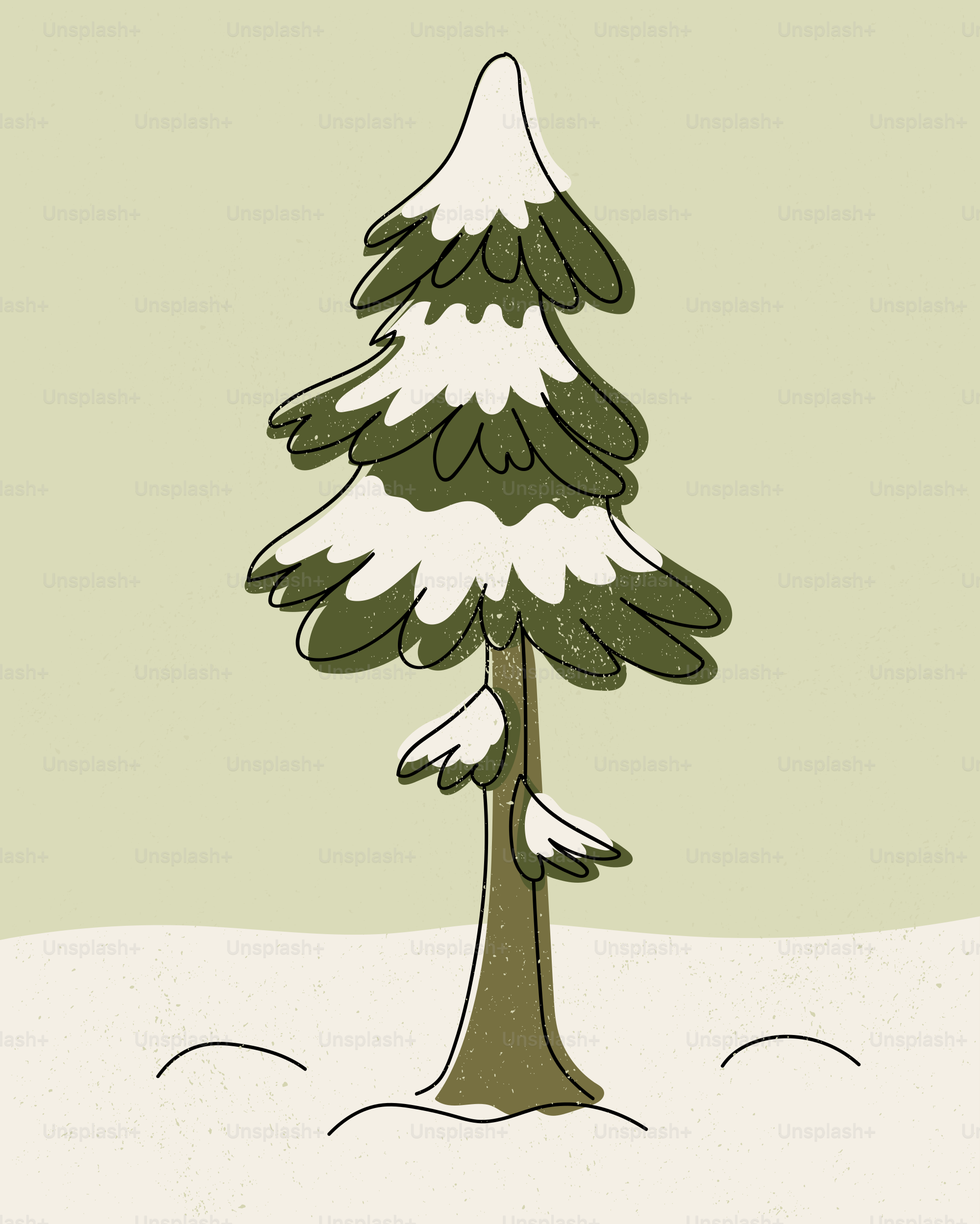 Un albero sempreverde coperto di neve si erge alto.