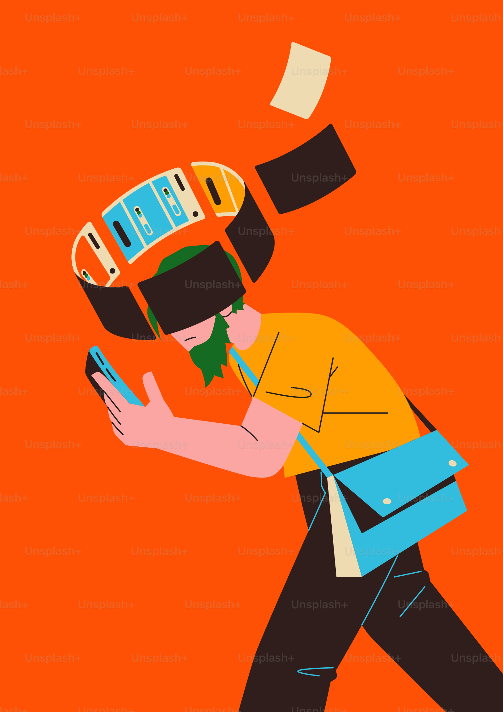 Uomo con visore VR che guarda il telefono
