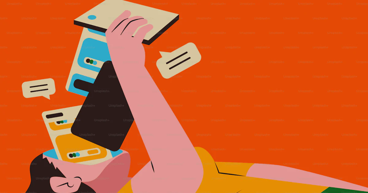 Overwhelming Notifications Visual Person overwhelmed by smartphone notifications and messages. vector ...