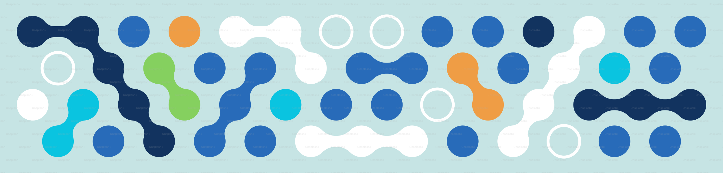 Padrão abstrato de pontos e círculos conectados.