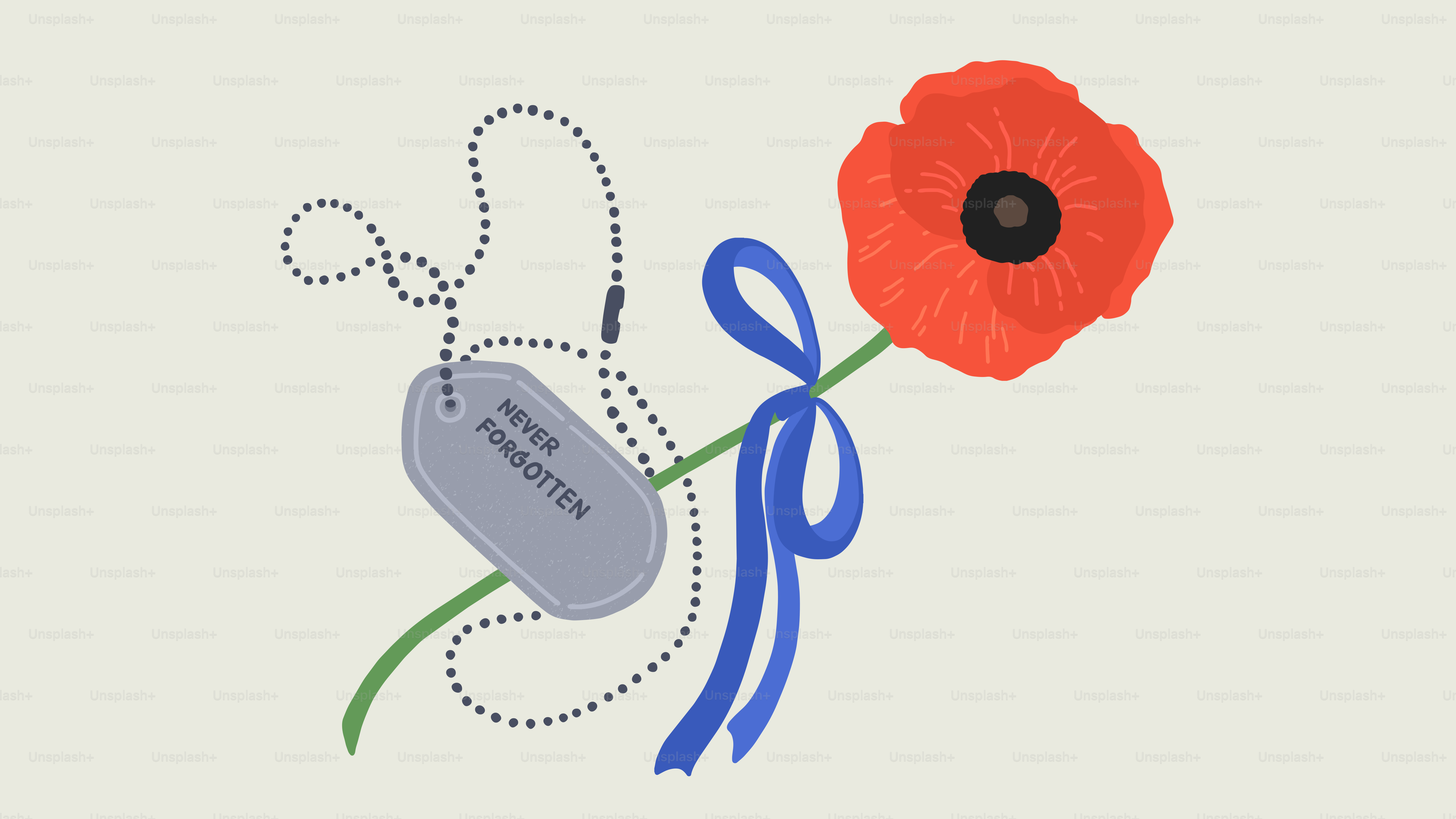 Un coquelicot avec une plaque d’identité et un ruban bleu