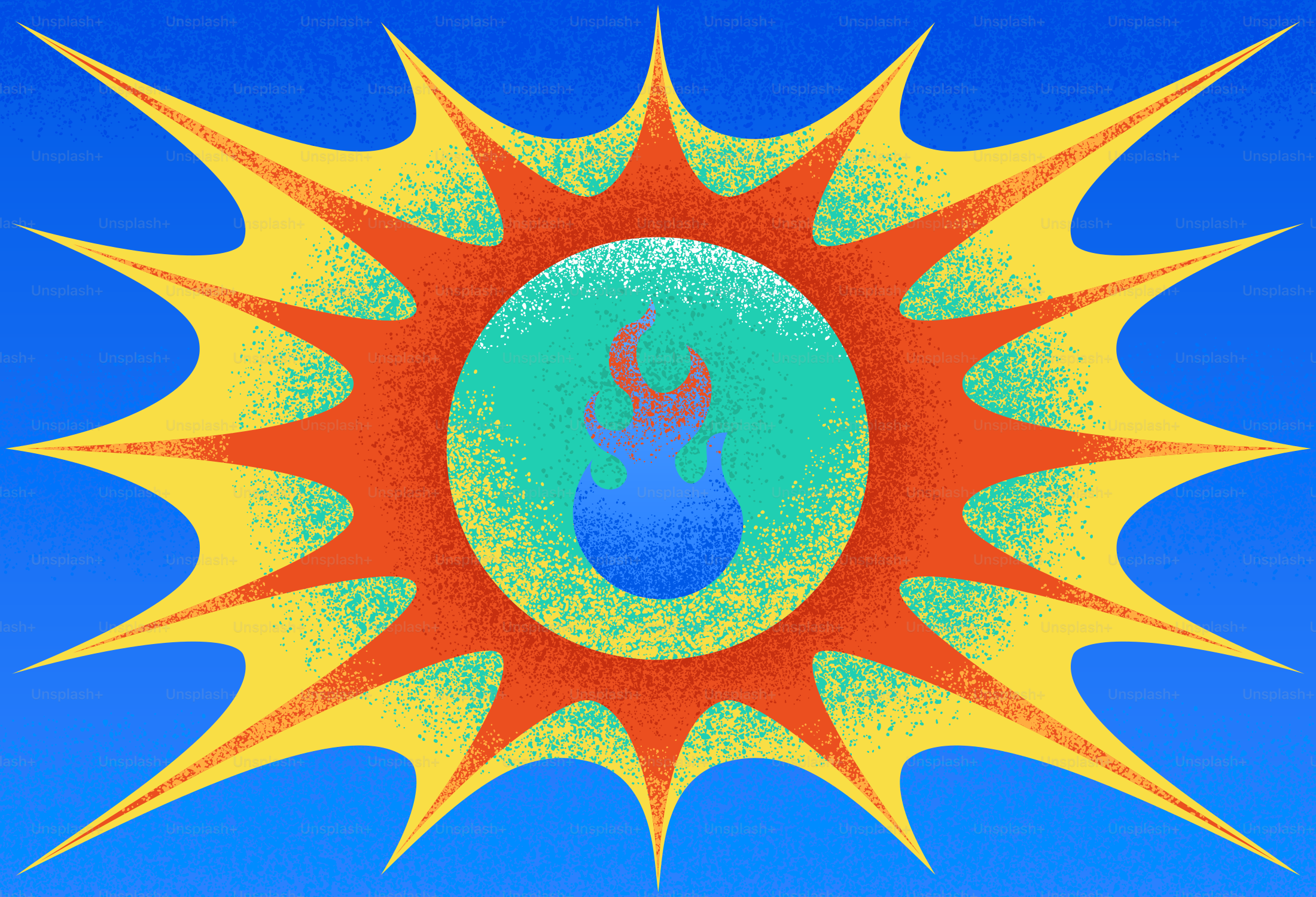 Explosão com chamas coloridas no centro