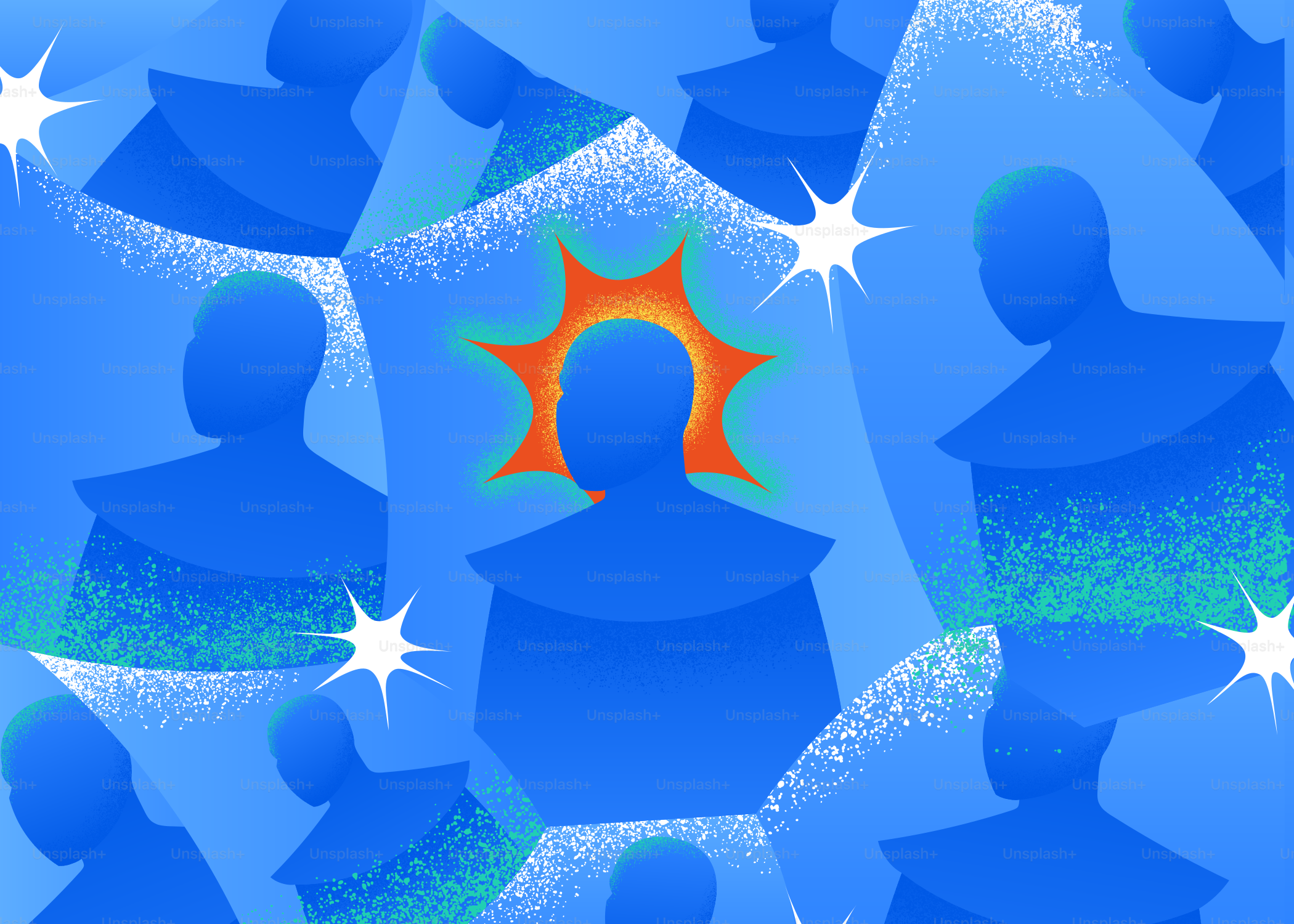 Uma silhueta destacada se destaca em meio à multidão.