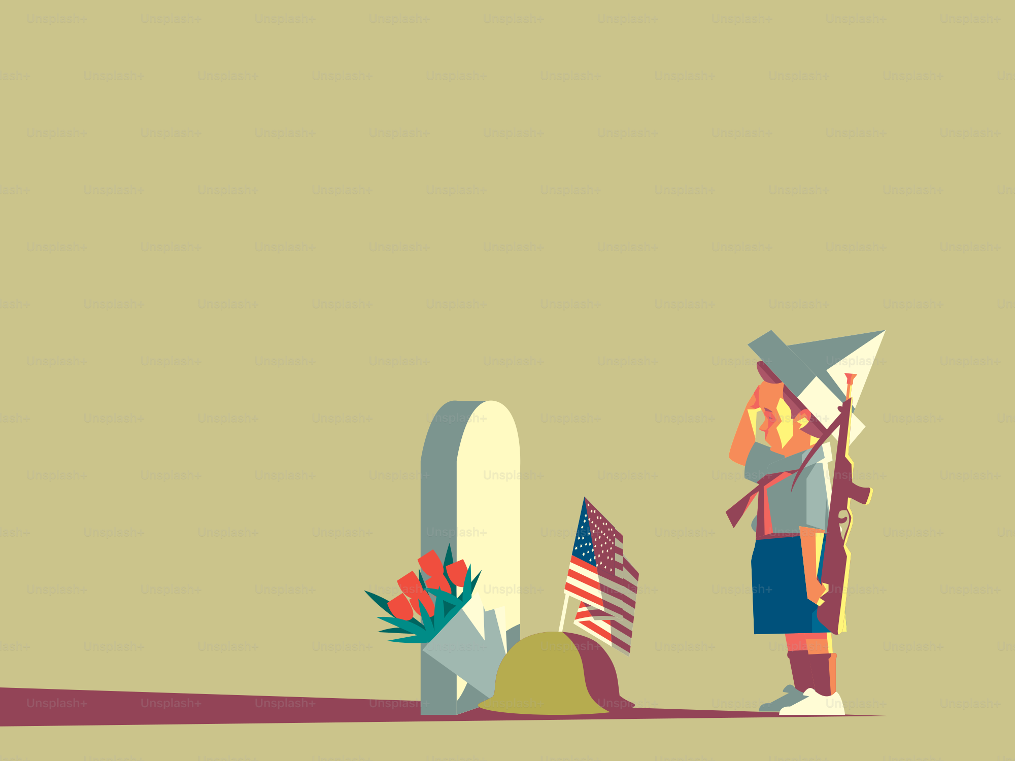 Soldat se tient au garde-à-vous près d’une pierre tombale avec un drapeau.