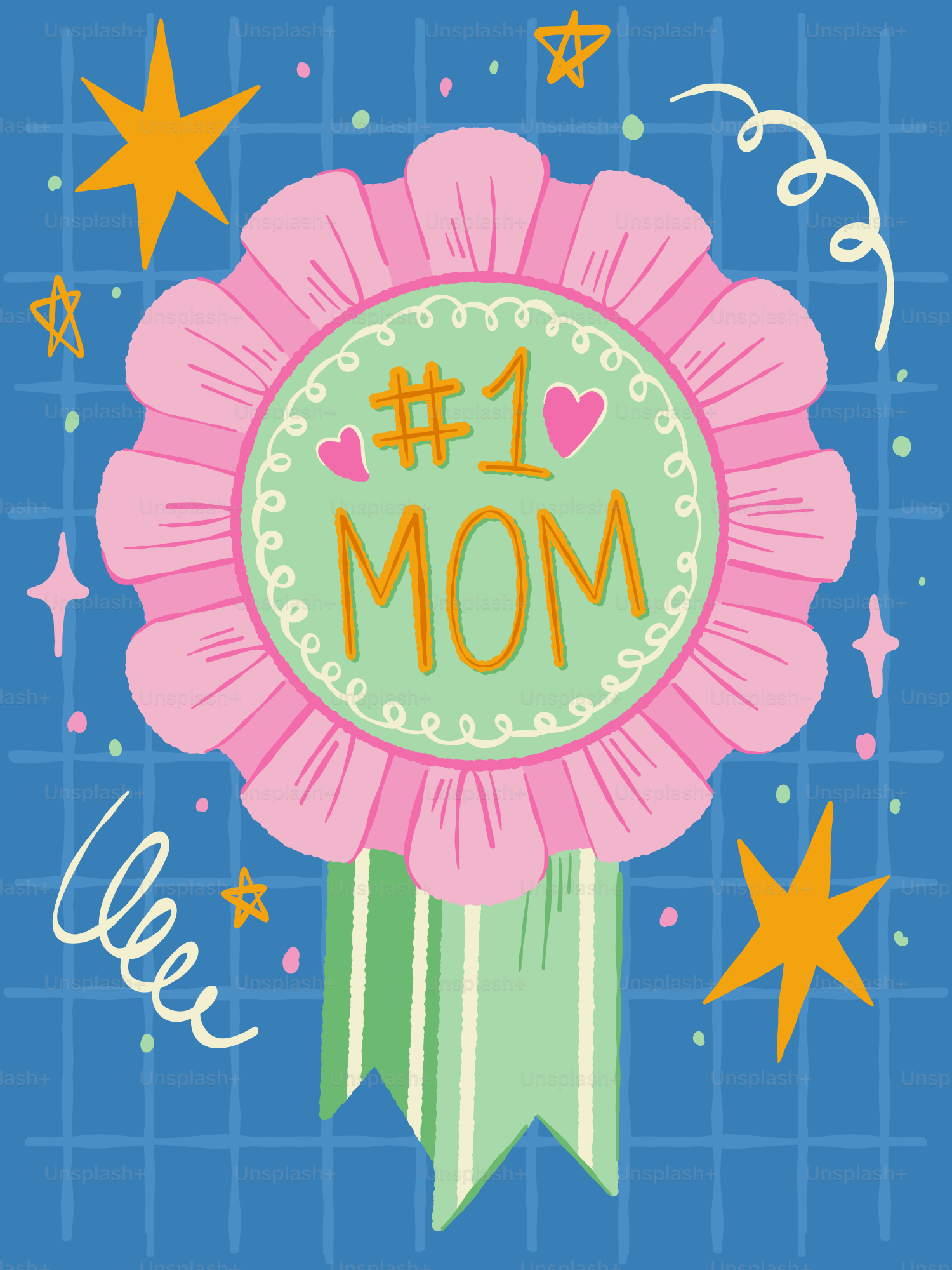 Ruban #1 du prix Maman avec étoiles et confettis