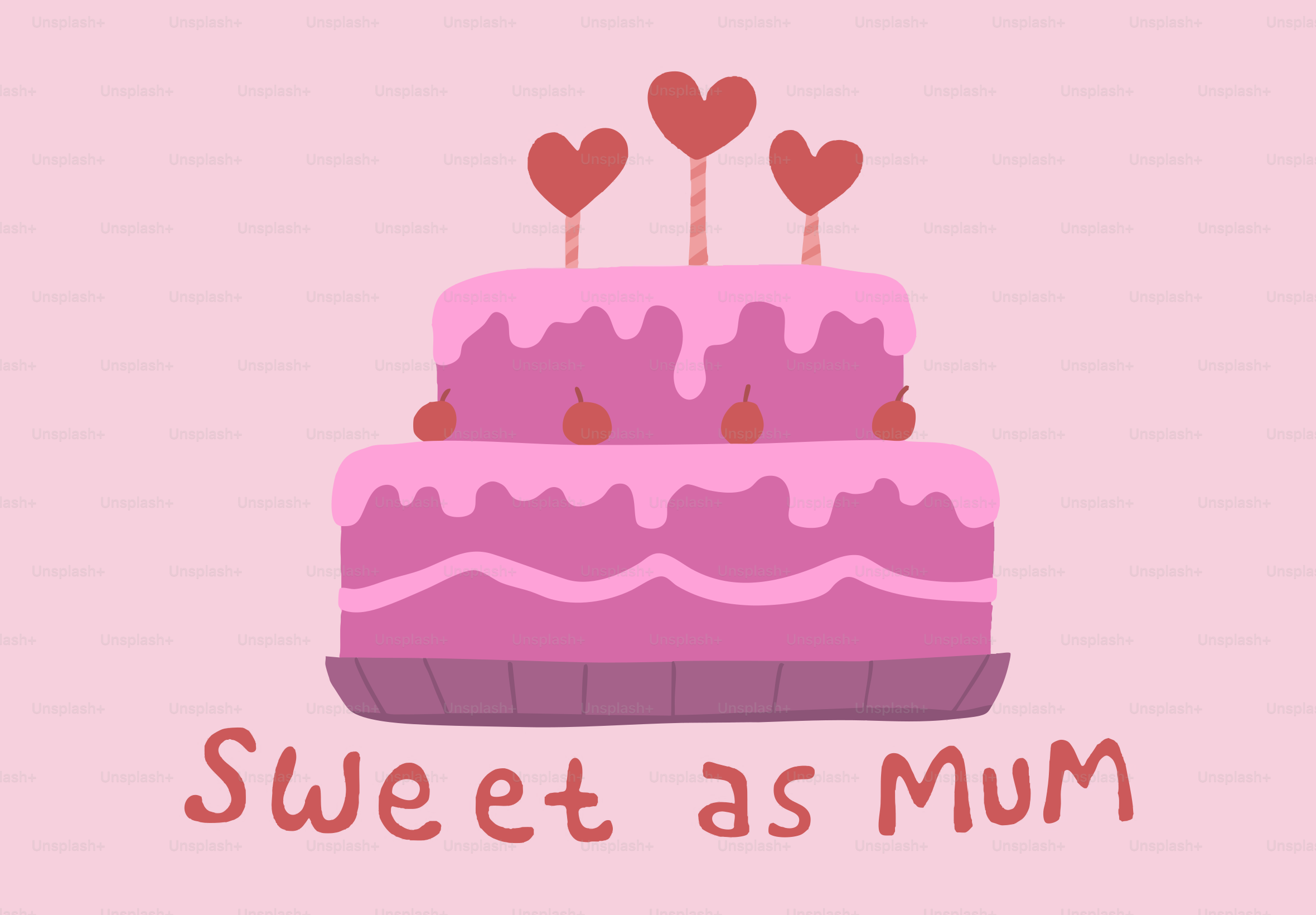 Rosa zweistöckige Torte mit Herzdekorationen und Kirschdekorationen