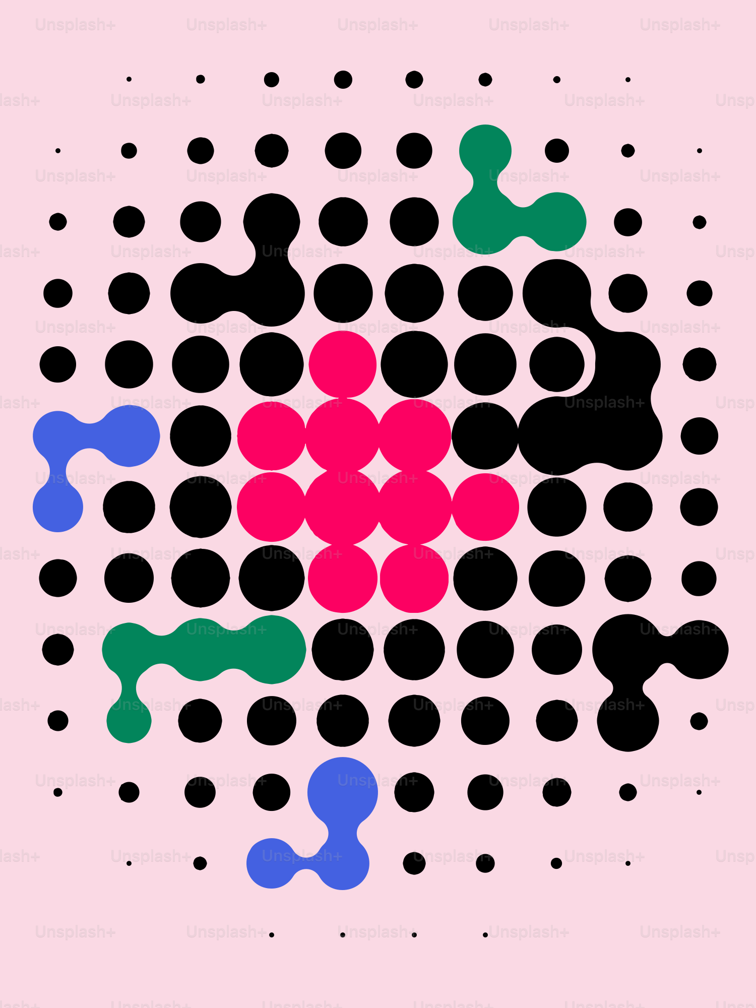 Motivo astratto di cerchi e macchie su sfondo rosa