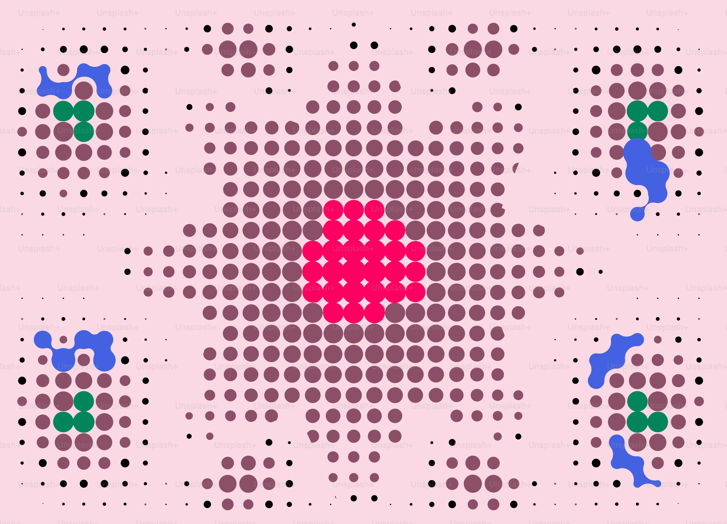 Motivo astratto di puntini con forme rosa e blu.