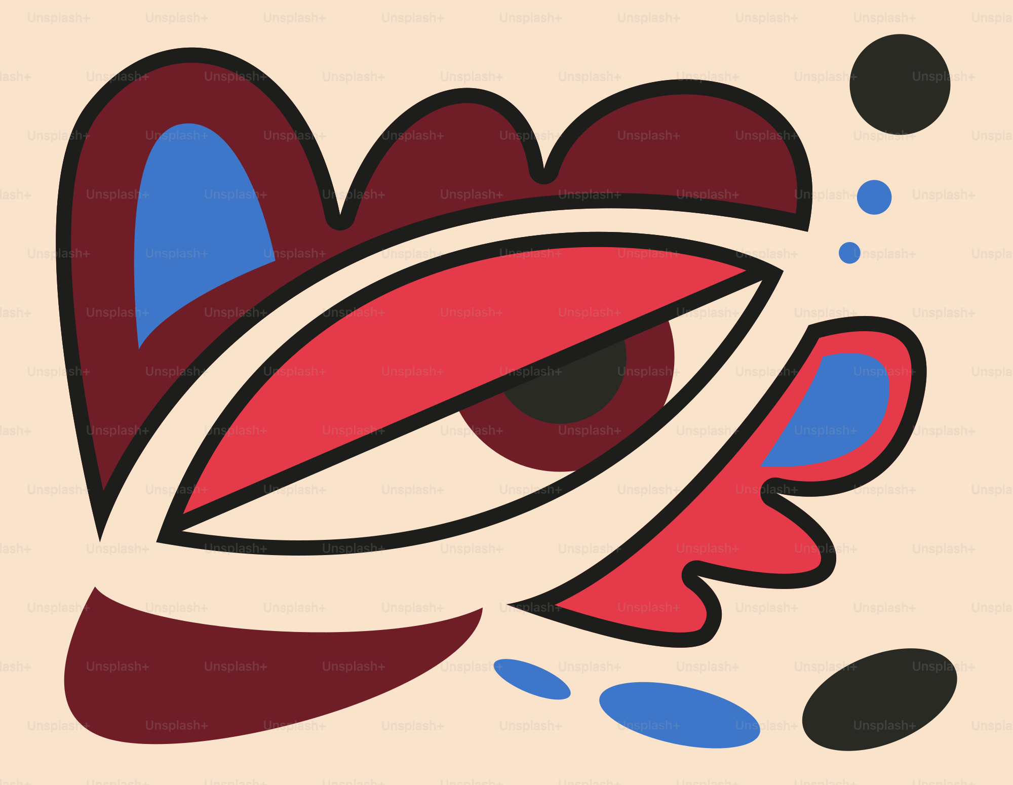 Abstract eye with red and blue shapes