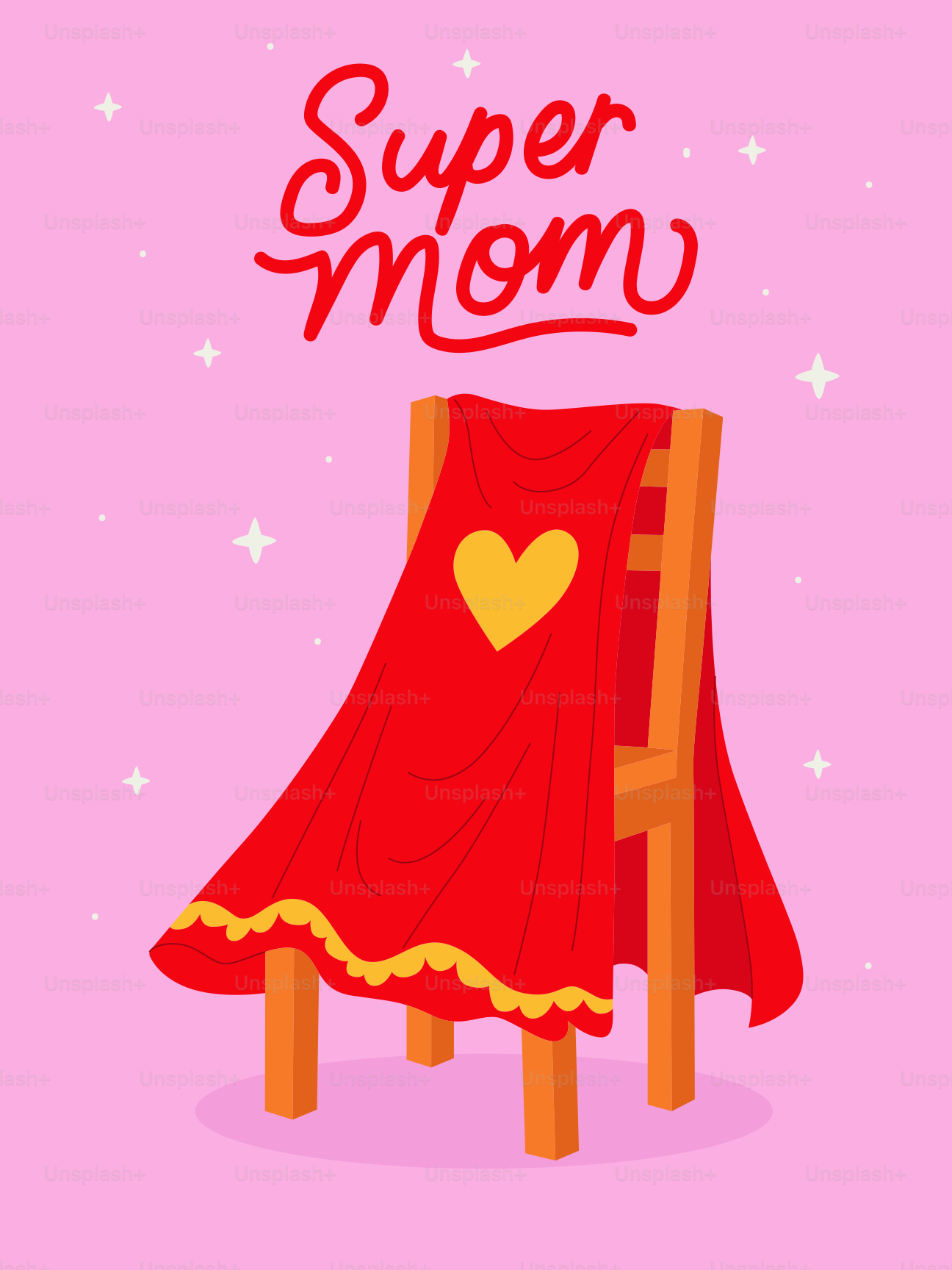 Super mom cape draped over a wooden chair