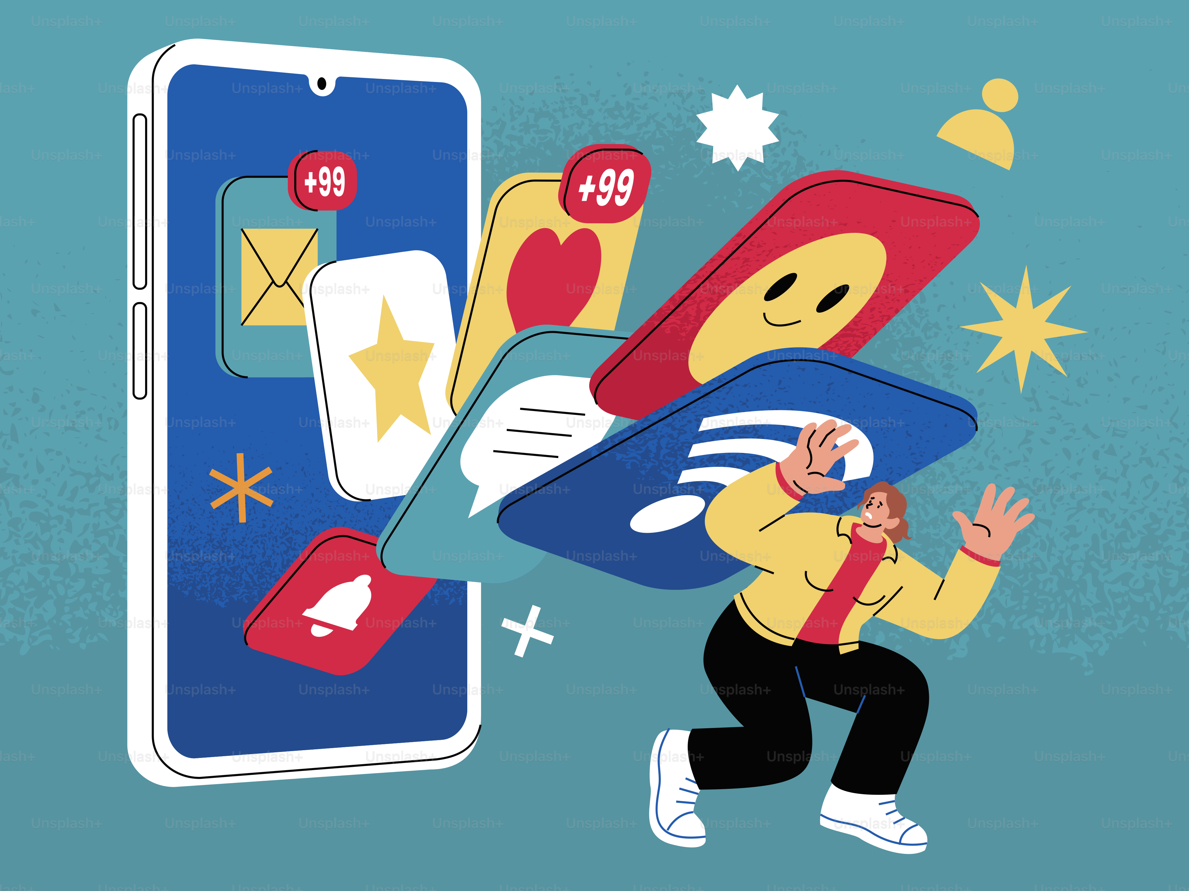 Persona sopraffatta dalle notifiche dei social media dal telefono