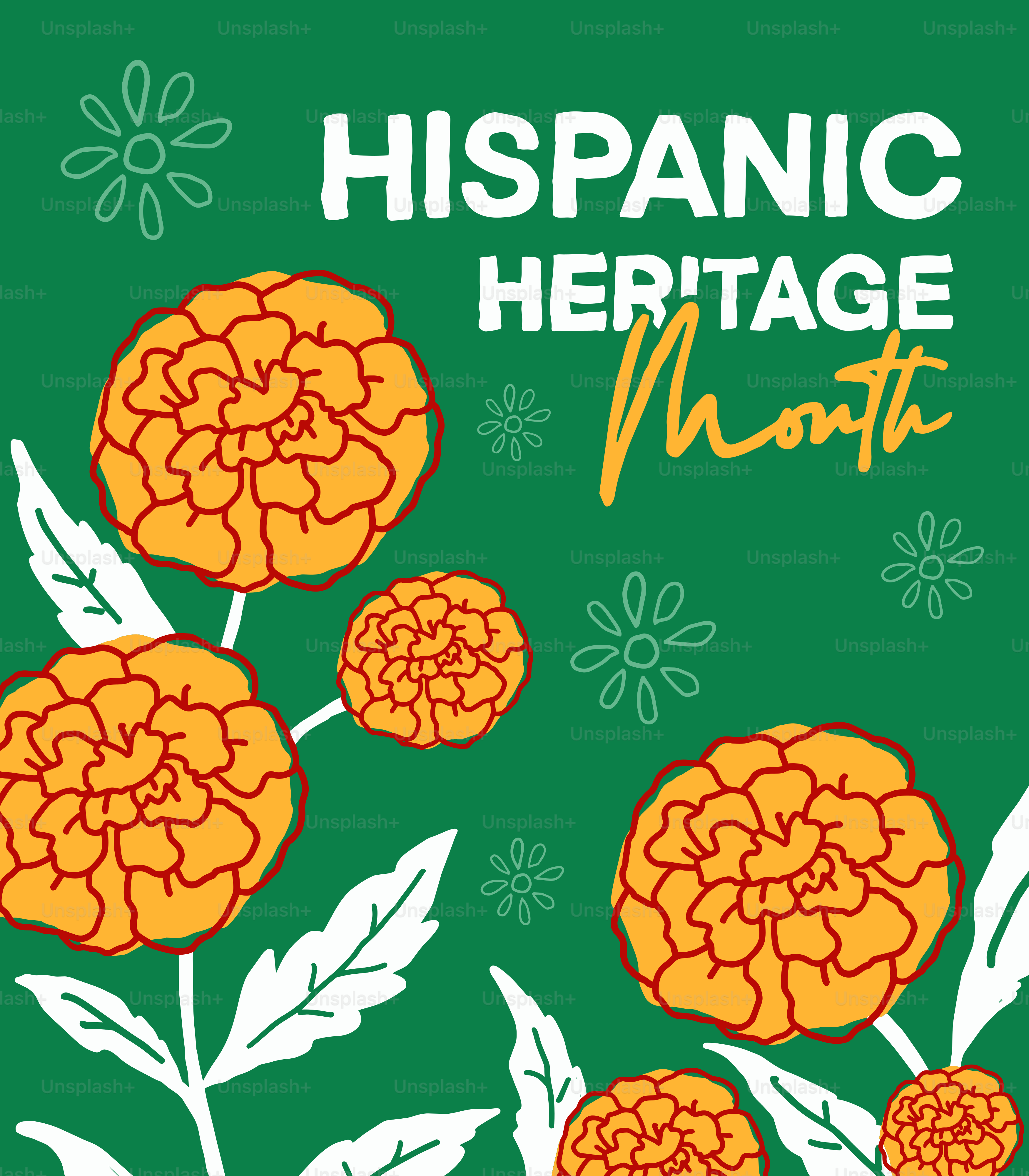 Hispanic heritage month with marigolds and leaves
