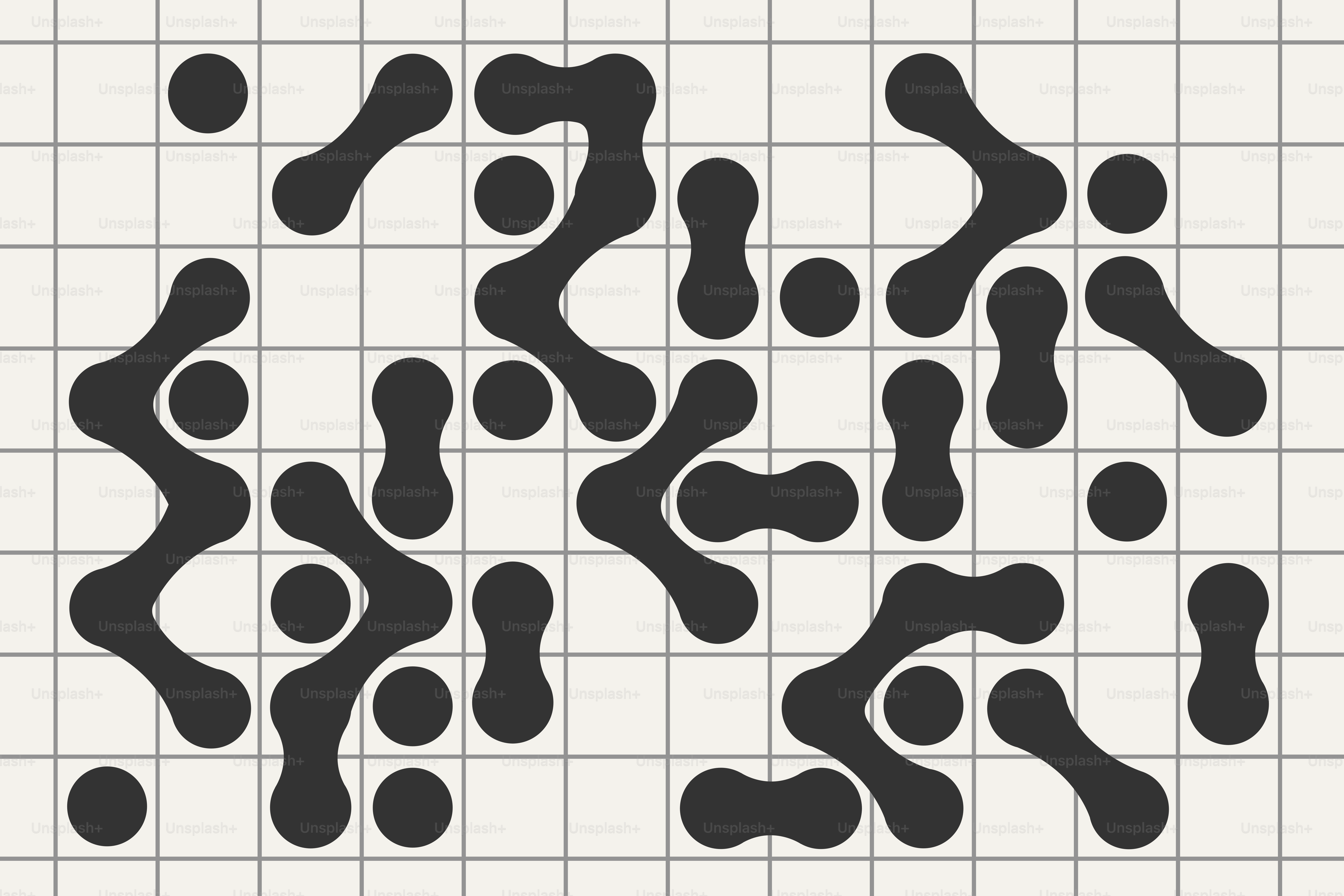 Abstrakte schwarze Formen auf einem Rasterhintergrund