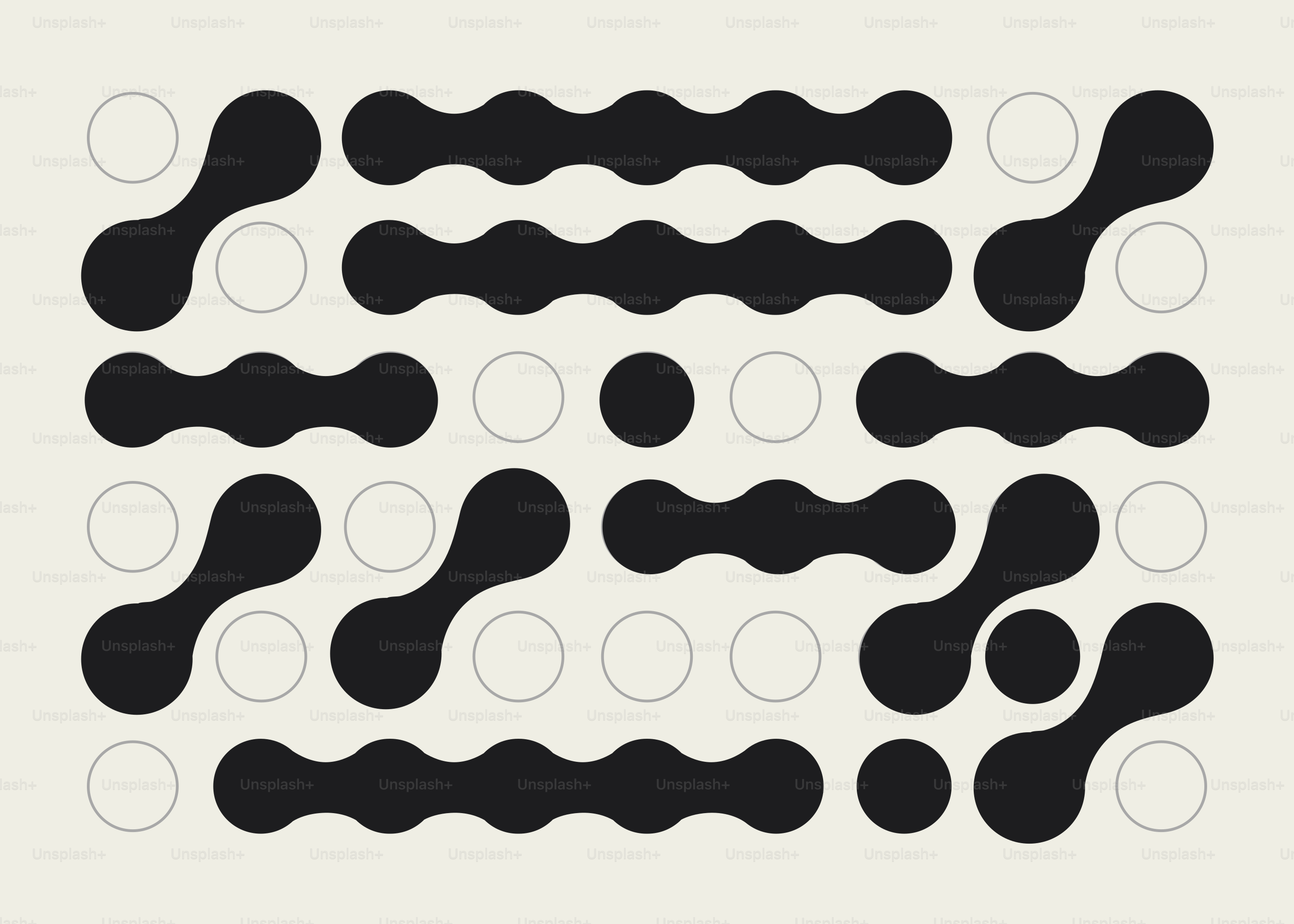 Padrão abstrato de formas pretas arredondadas e círculos