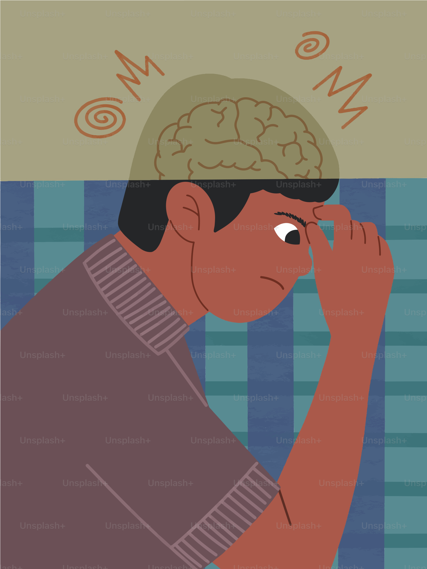 頭痛と渦巻く思考を持つ男